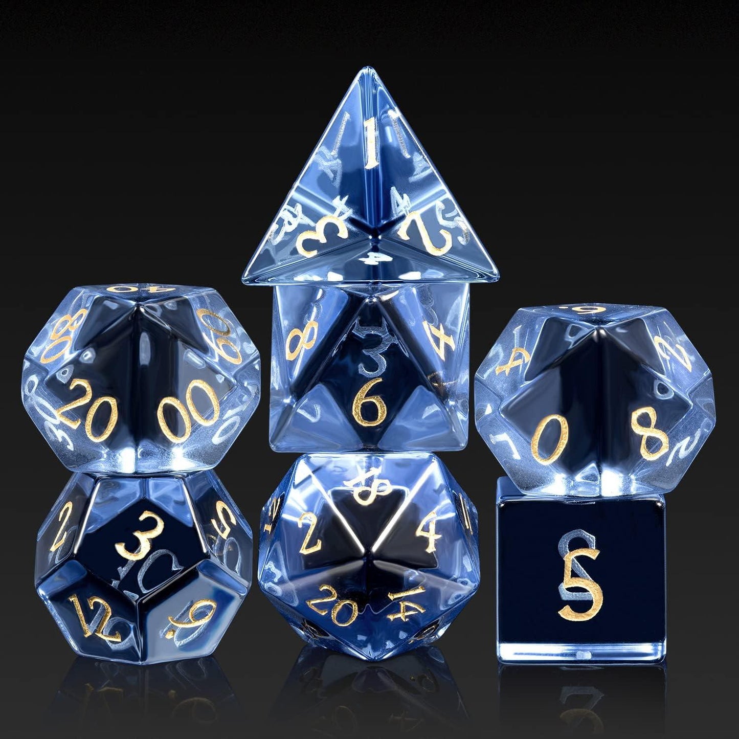 Azure Zircon Glass Wave Dice Set - Living Skies Games