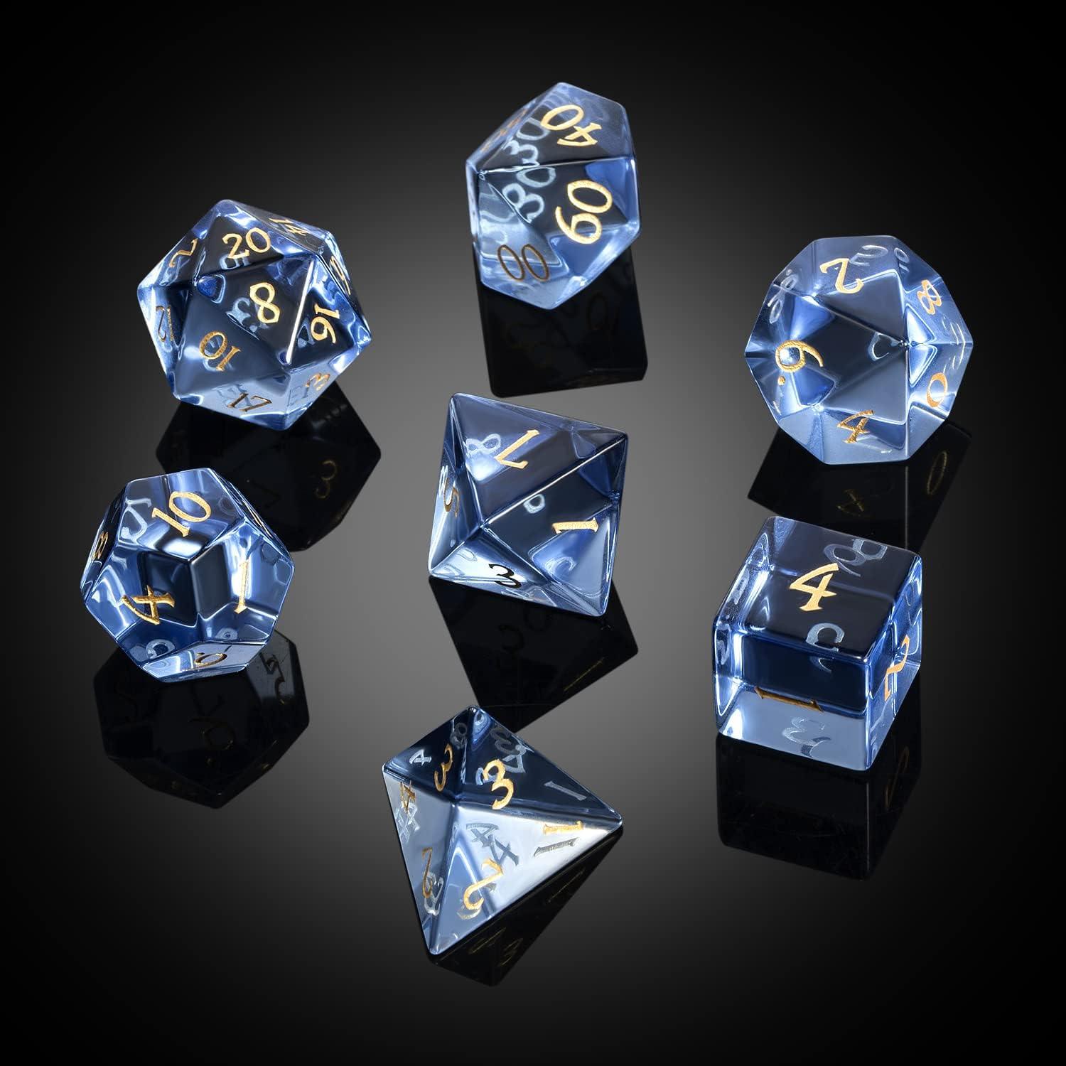 Azure Zircon Glass Wave Dice Set - Living Skies Games