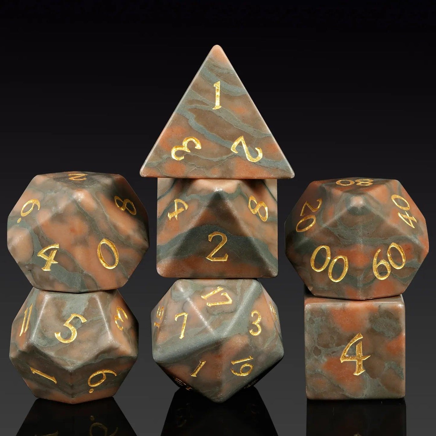 Bamboo Leaf Agate Wilderness Dice Set - Living Skies Games