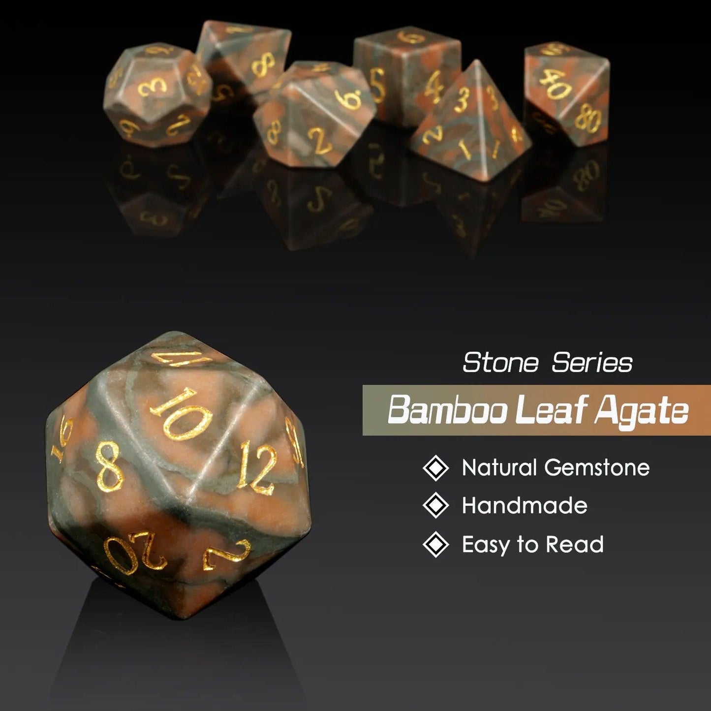 Bamboo Leaf Agate Wilderness Dice Set - Living Skies Games