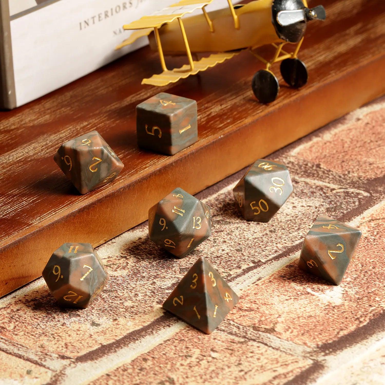 Bamboo Leaf Agate Wilderness Dice Set - Living Skies Games