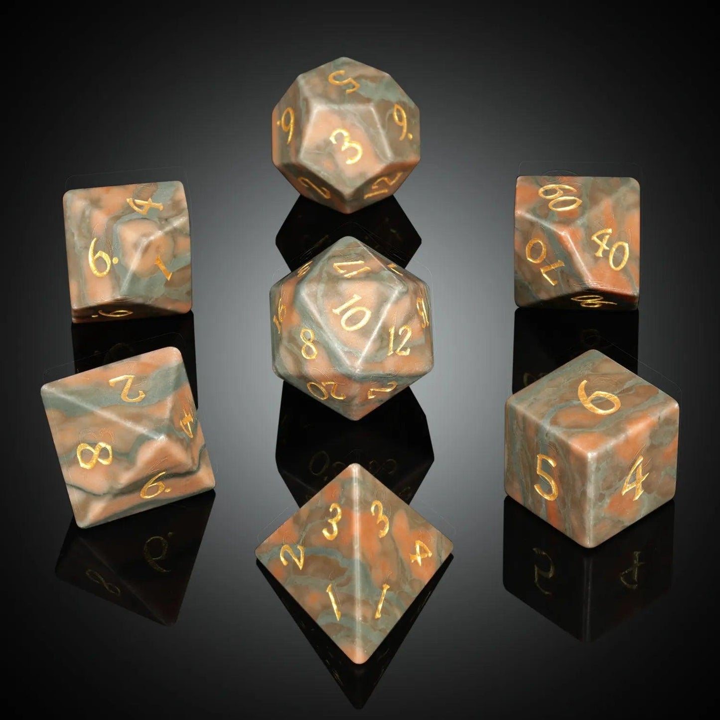 Bamboo Leaf Agate Wilderness Dice Set - Living Skies Games