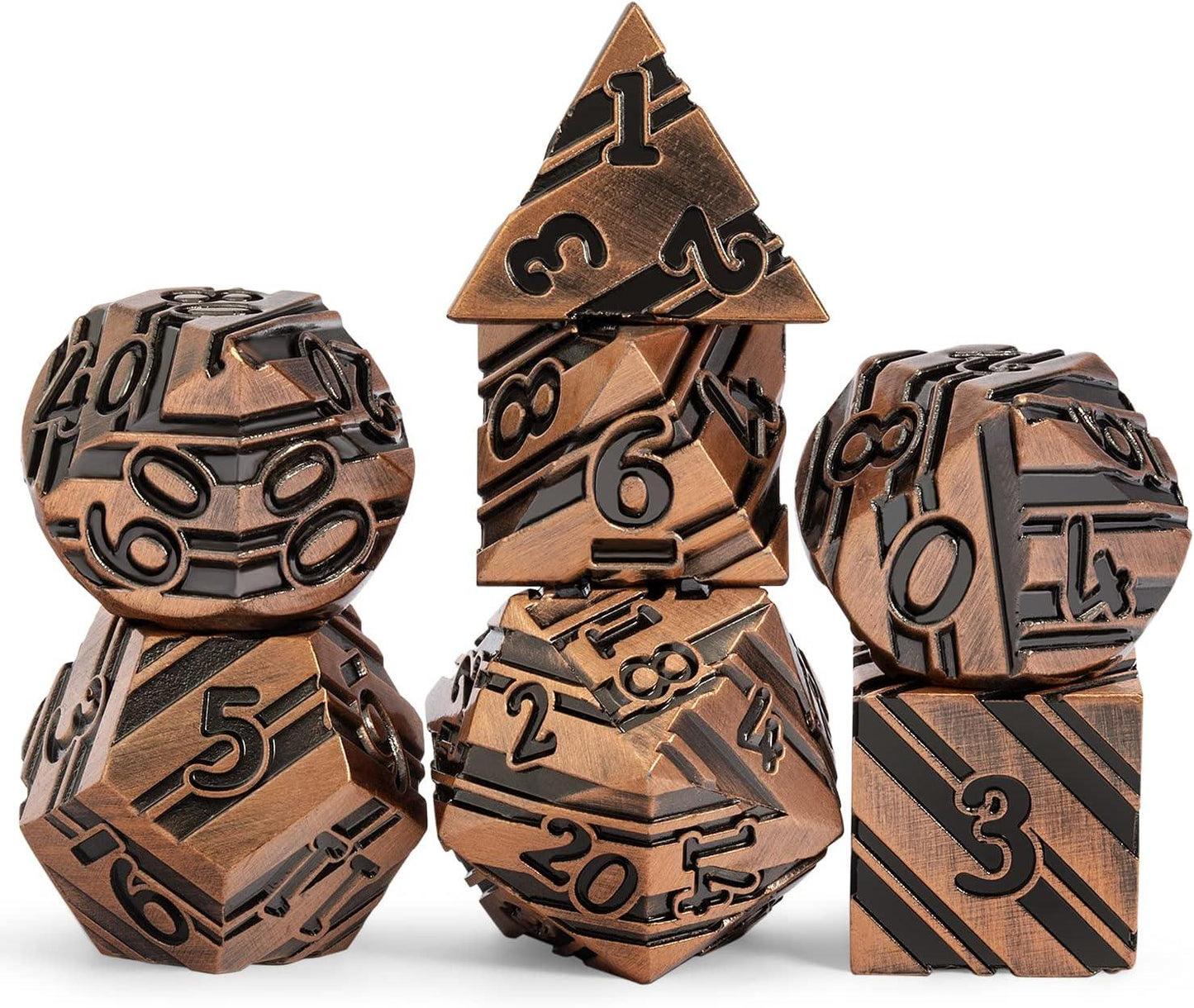 Copper Zenith Striped Metal Dice Set - Living Skies Games