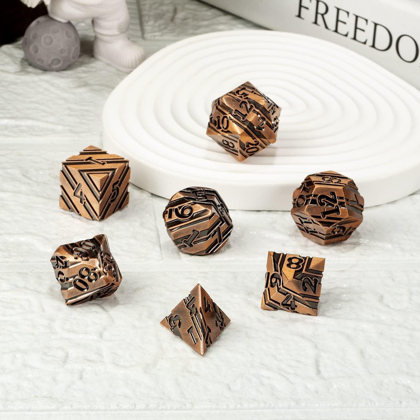 Copper Zenith Striped Metal Dice Set - Living Skies Games