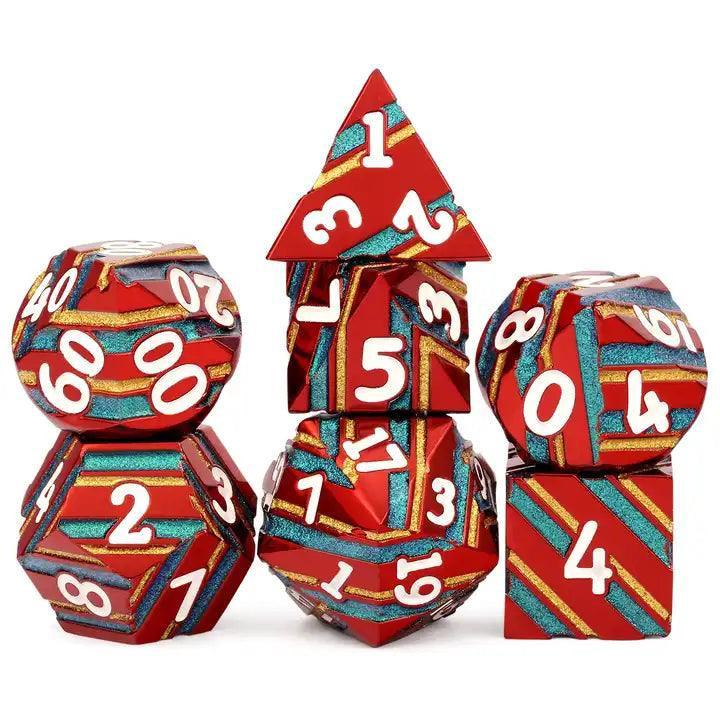 Crimson Tide Striped Metal Dice Set - Living Skies Games