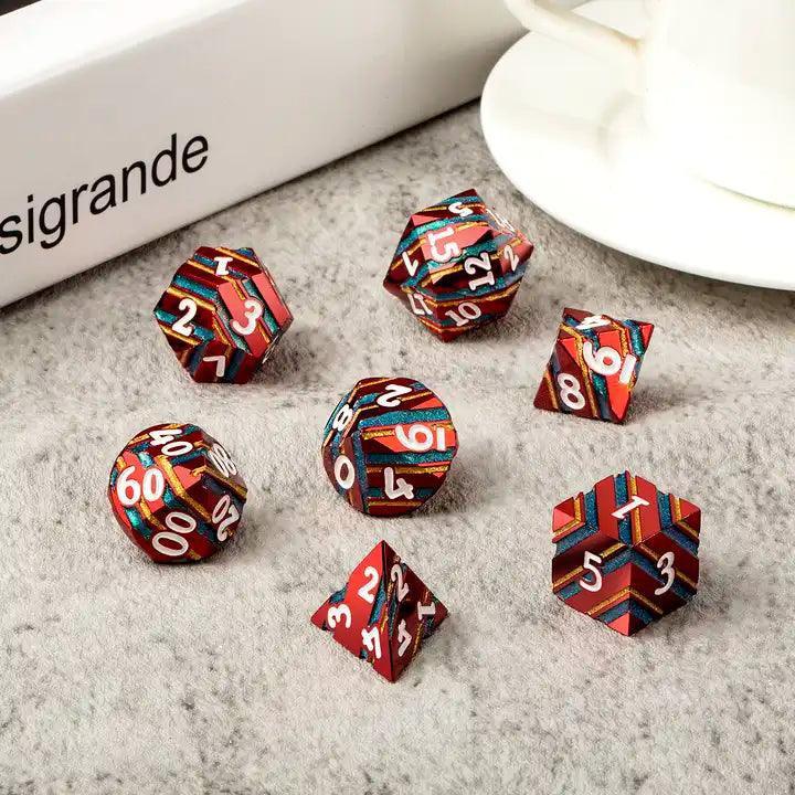 Crimson Tide Striped Metal Dice Set - Living Skies Games