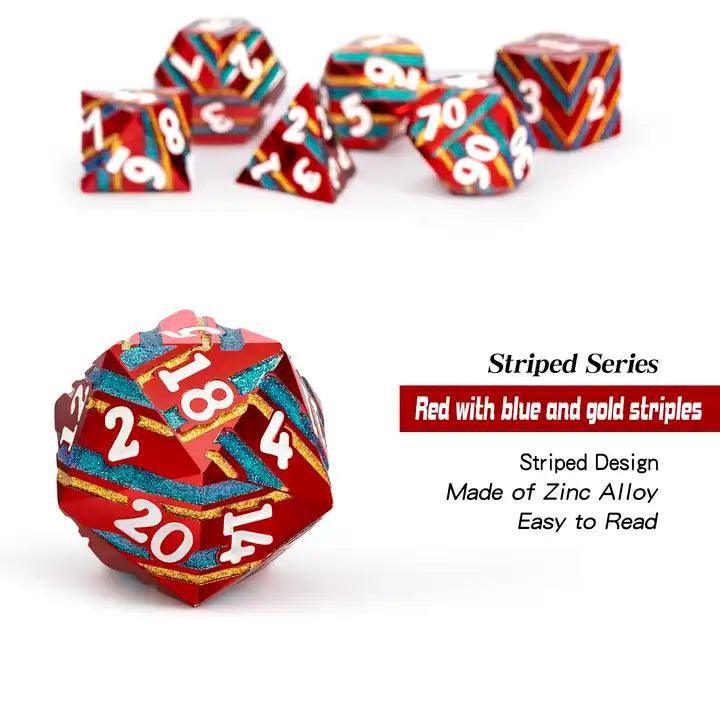 Crimson Tide Striped Metal Dice Set - Living Skies Games