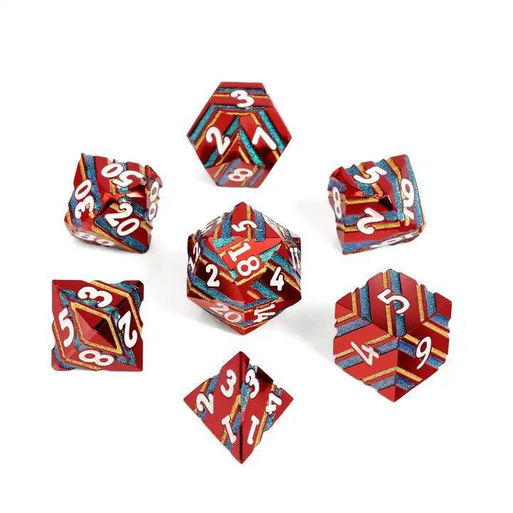 Crimson Tide Striped Metal Dice Set - Living Skies Games