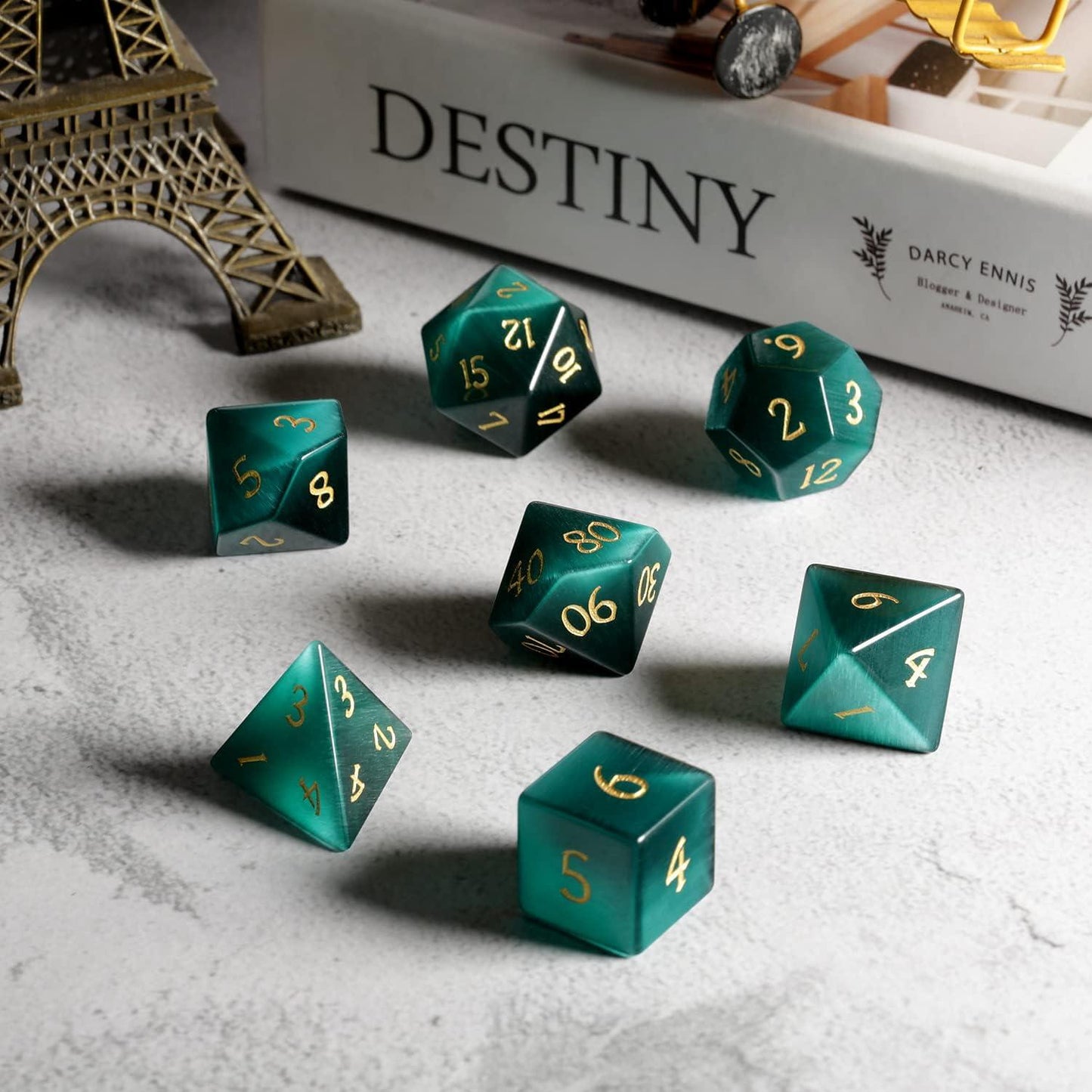 Dark Green Opal Essence Dice Set - Living Skies Games