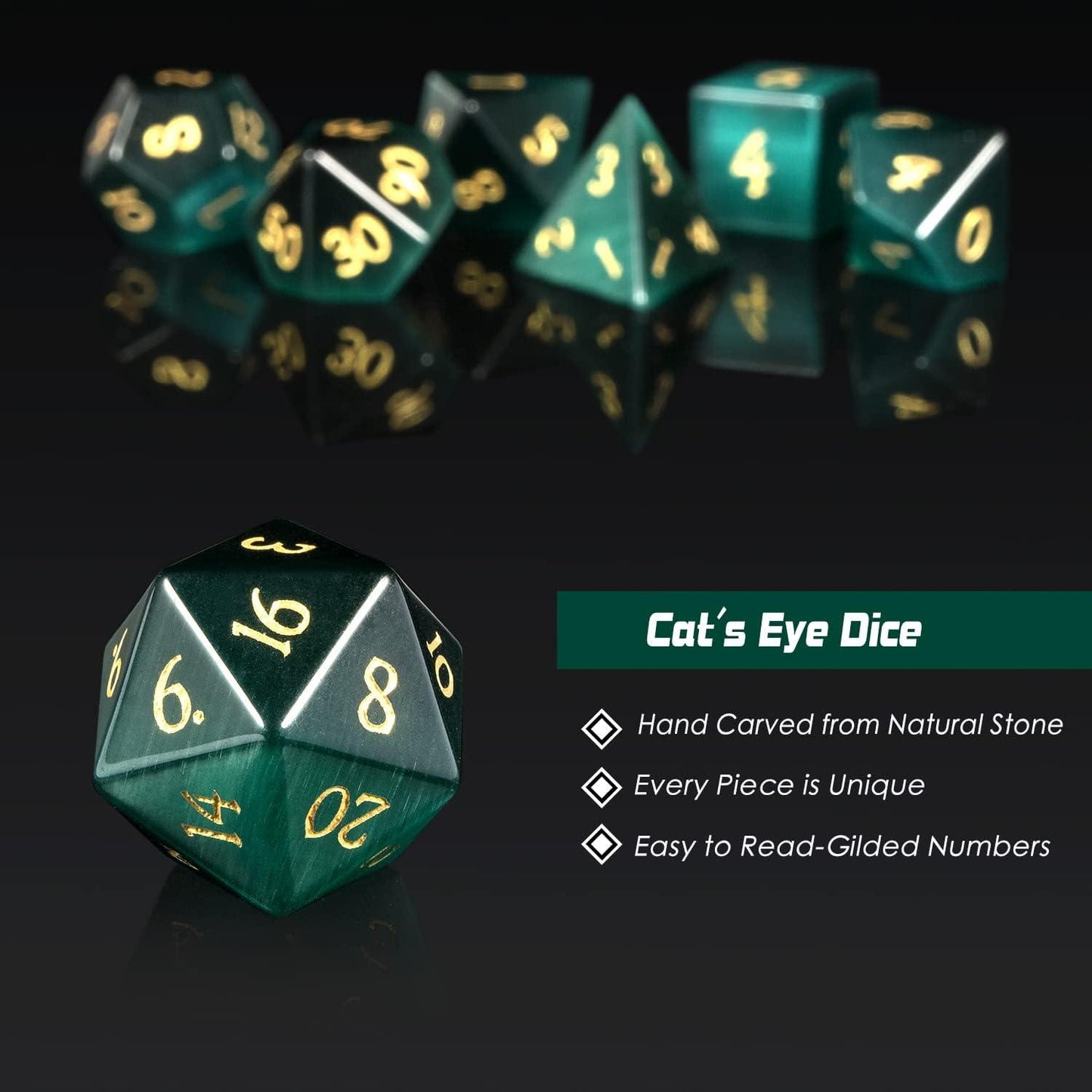 Dark Green Opal Essence Dice Set - Living Skies Games