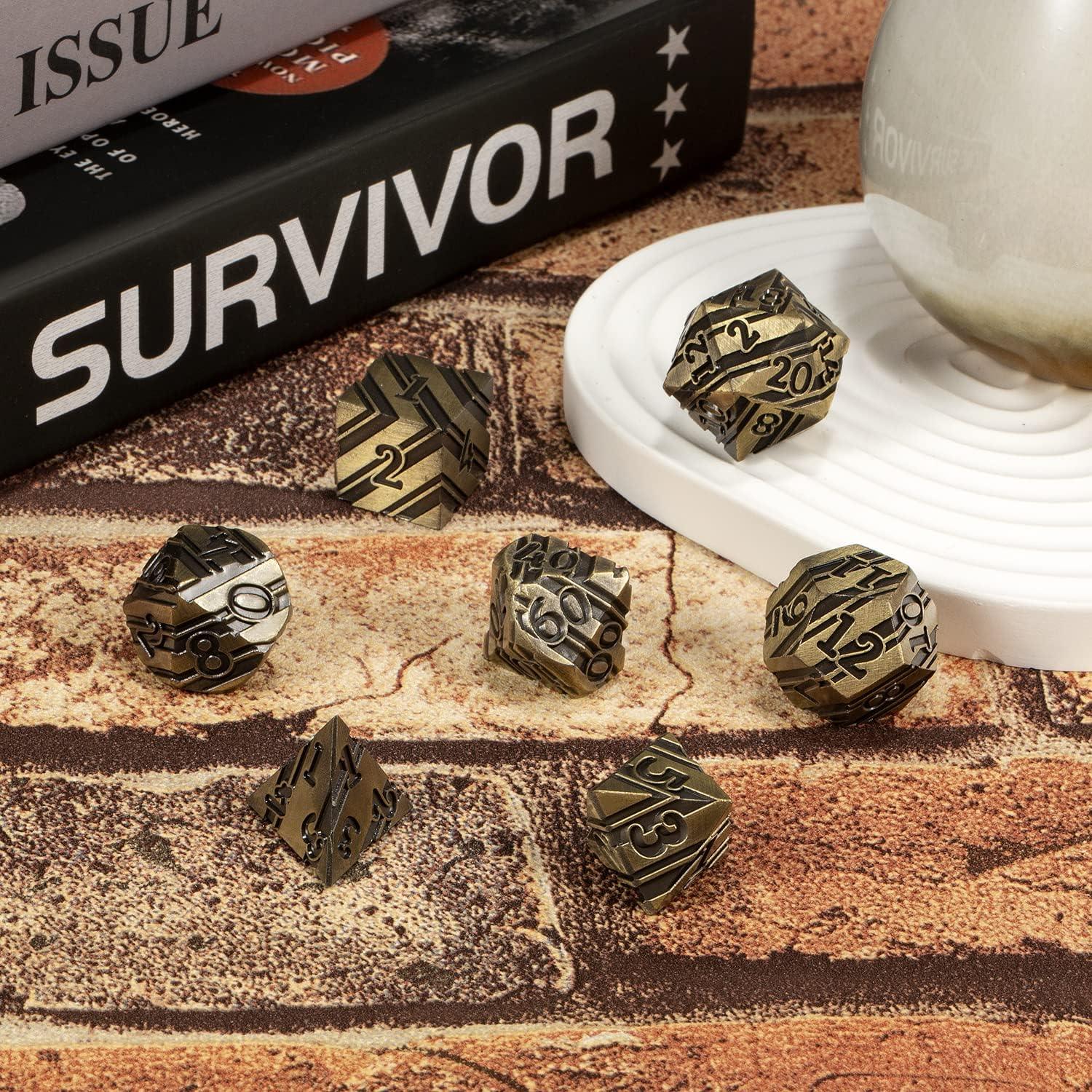 Eldritch Brass Striped Metal Dice Set - Living Skies Games