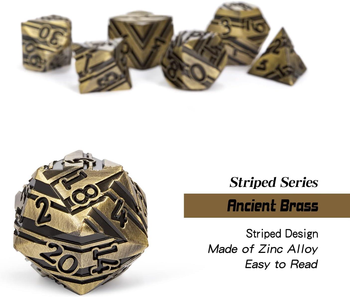 Eldritch Brass Striped Metal Dice Set - Living Skies Games