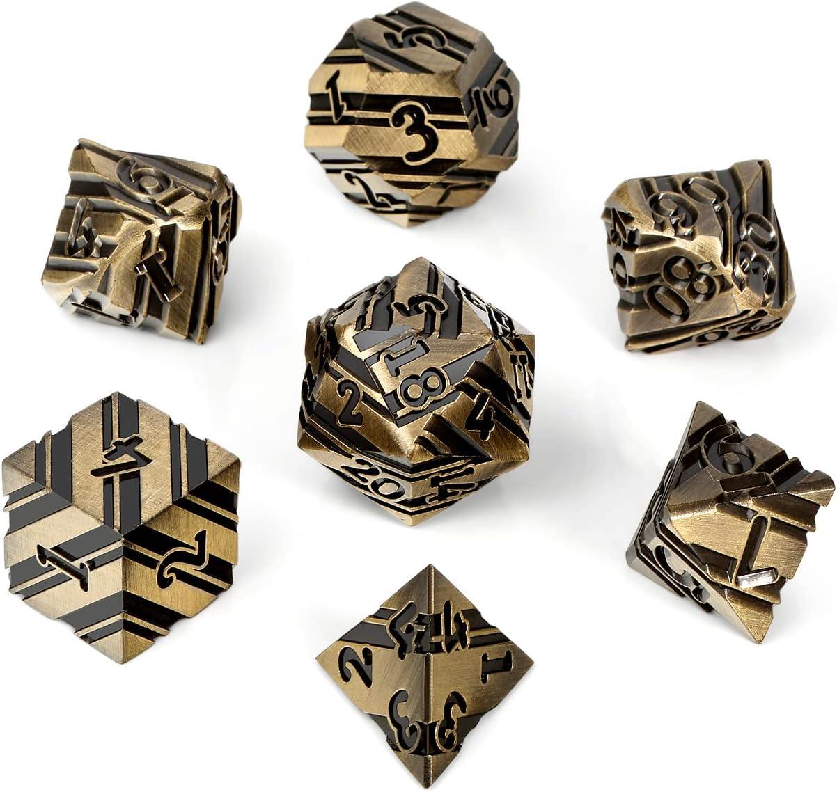 Eldritch Brass Striped Metal Dice Set - Living Skies Games