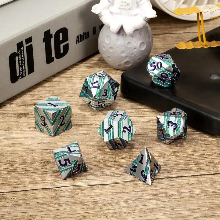 Emerald Conduit Stripe Metal Dice Set - Living Skies Games