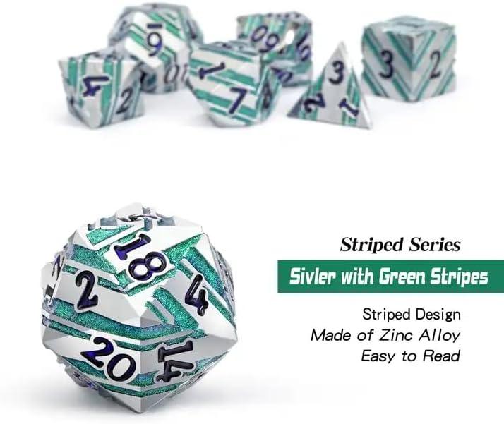 Emerald Conduit Stripe Metal Dice Set - Living Skies Games