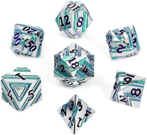 Emerald Conduit Stripe Metal Dice Set - Living Skies Games