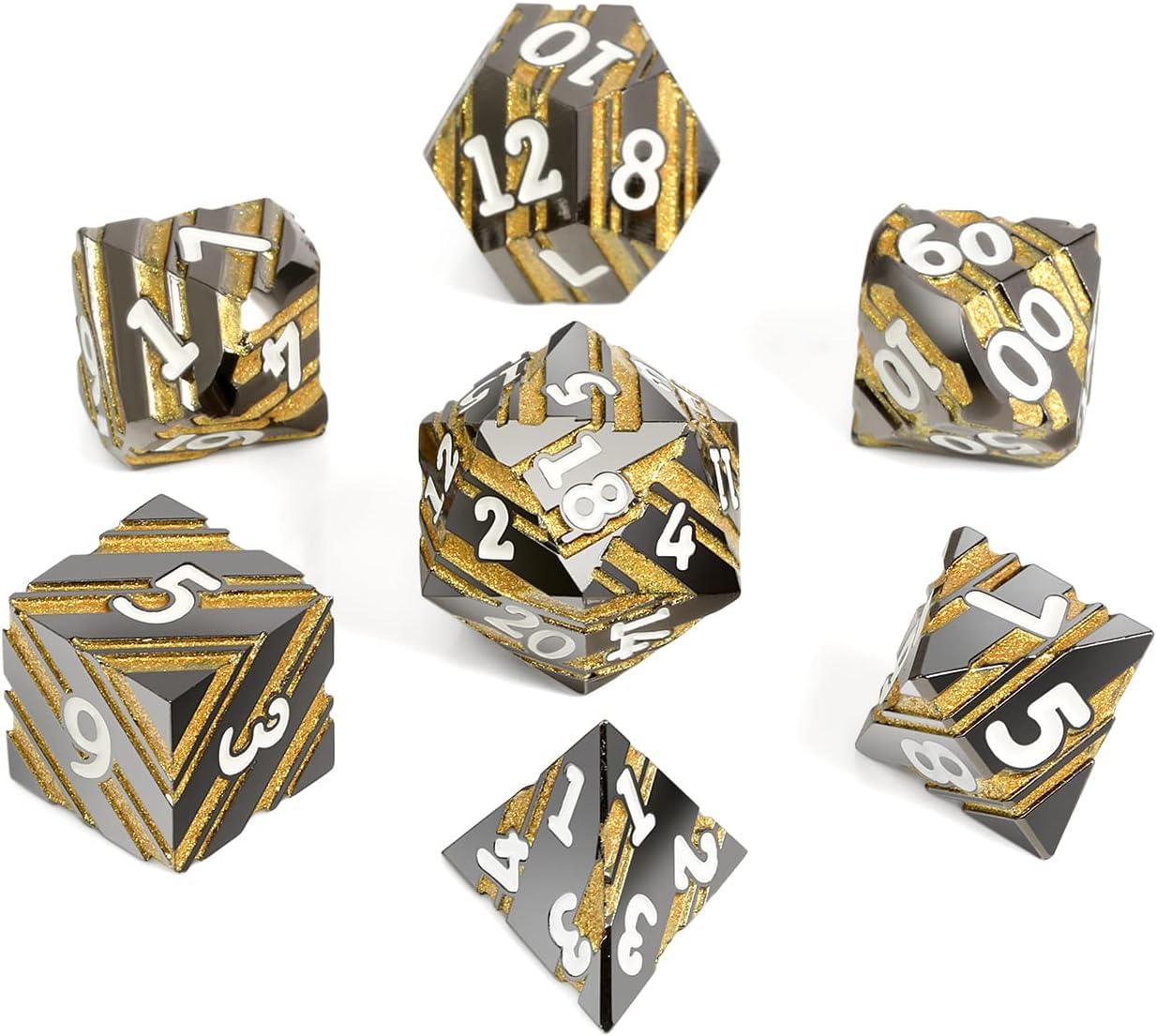 Gilded Onyx Stripe Metal Dice Set - Living Skies Games