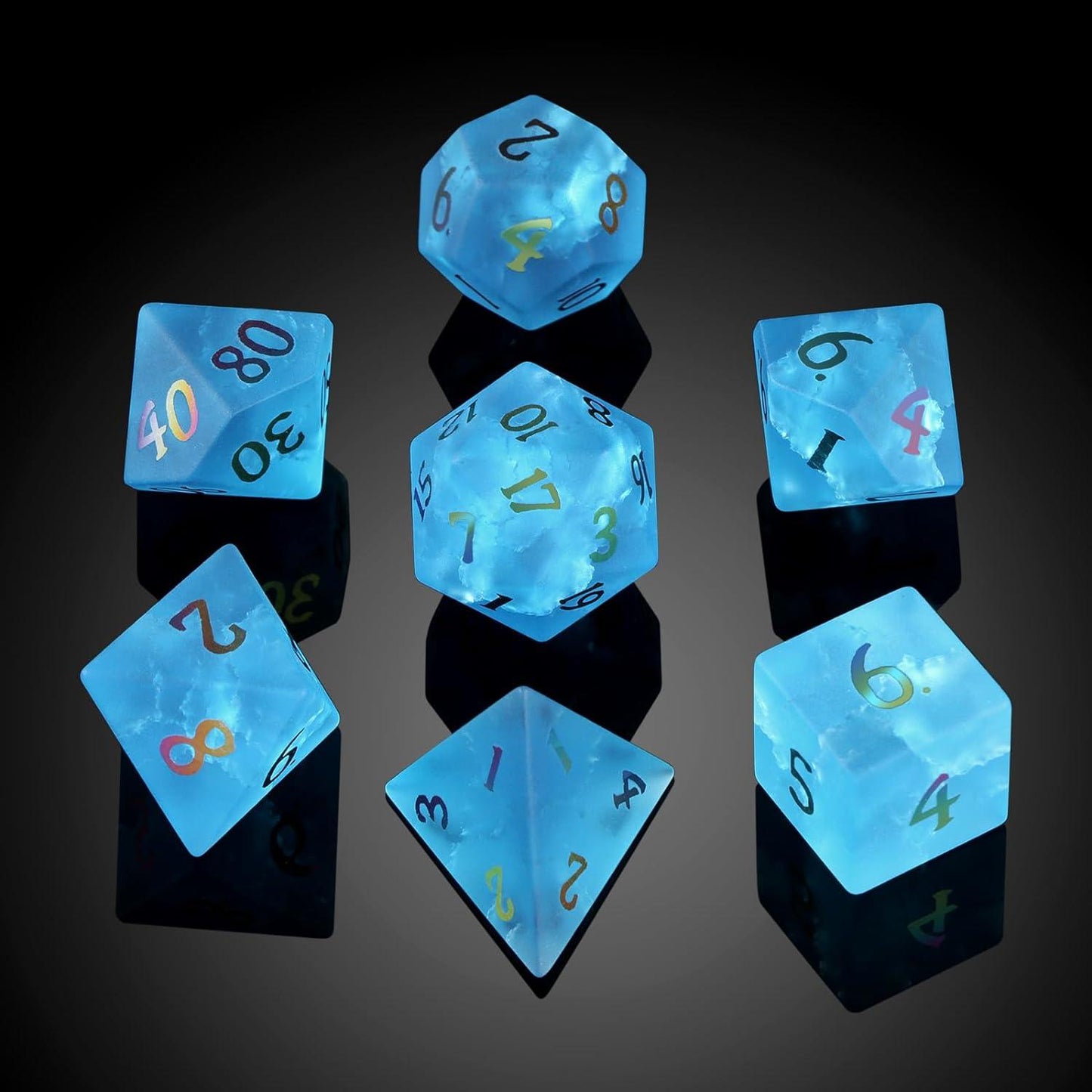 Glacial Rift Frosted Blue Fissure Glass Dice Set - Living Skies Games