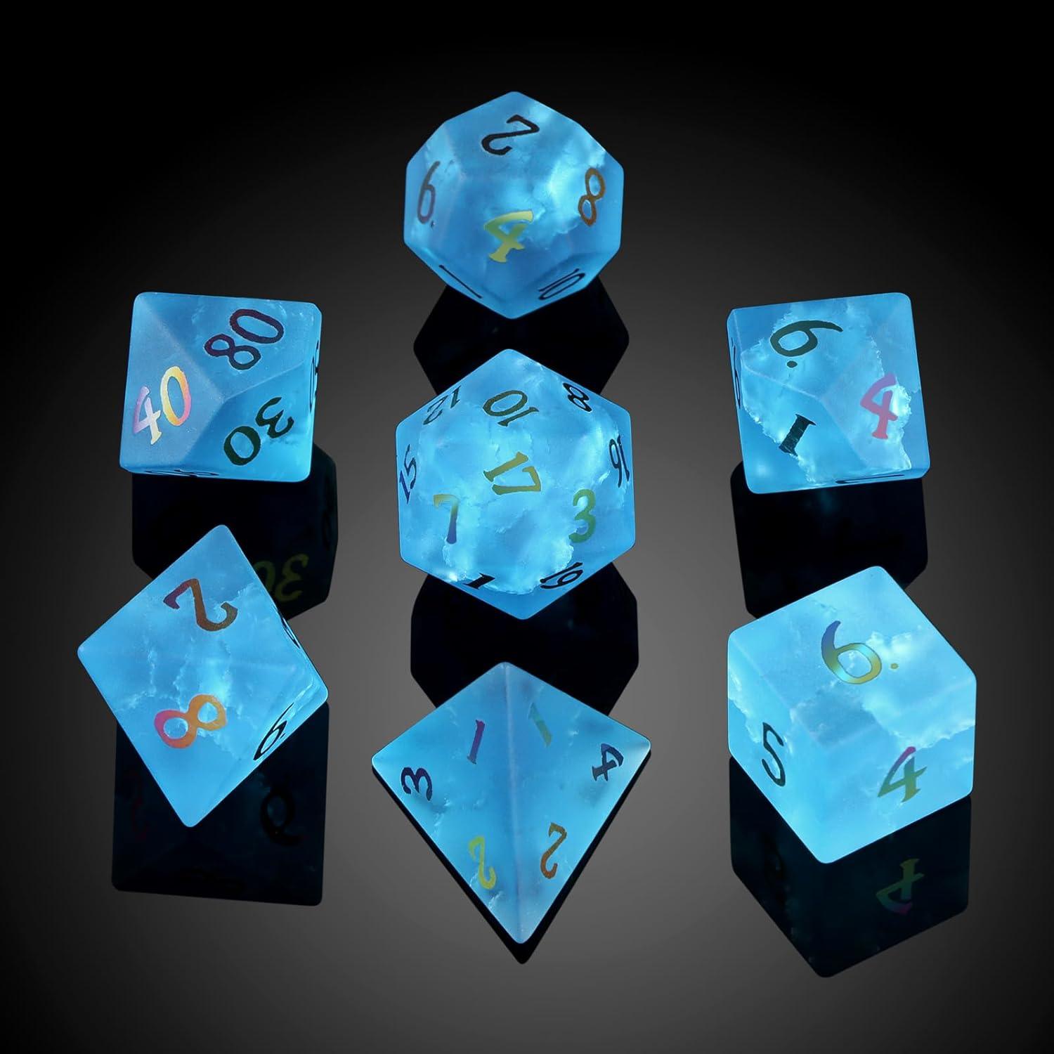 Glacial Rift Frosted Blue Fissure Glass Dice Set - Living Skies Games