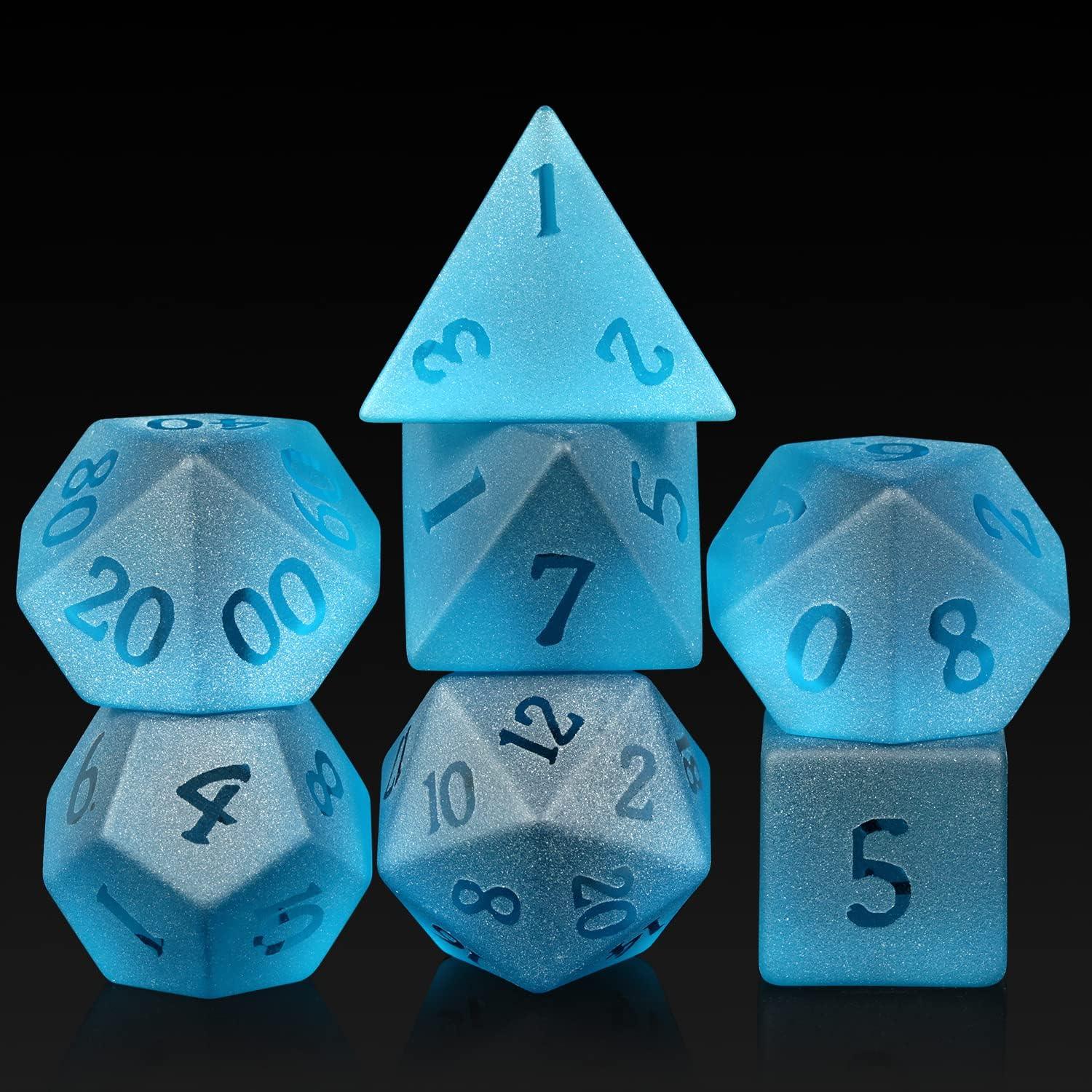 Glacial Whisper Frosted Blue Glass Dice Set - Living Skies Games