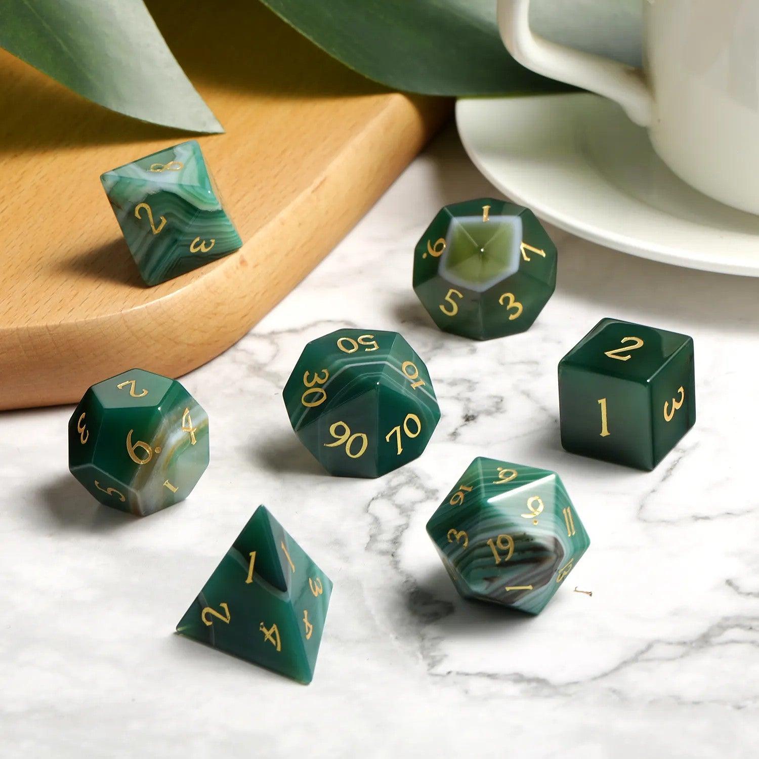 Green Agate Emerald Enigma Dice Set - Living Skies Games