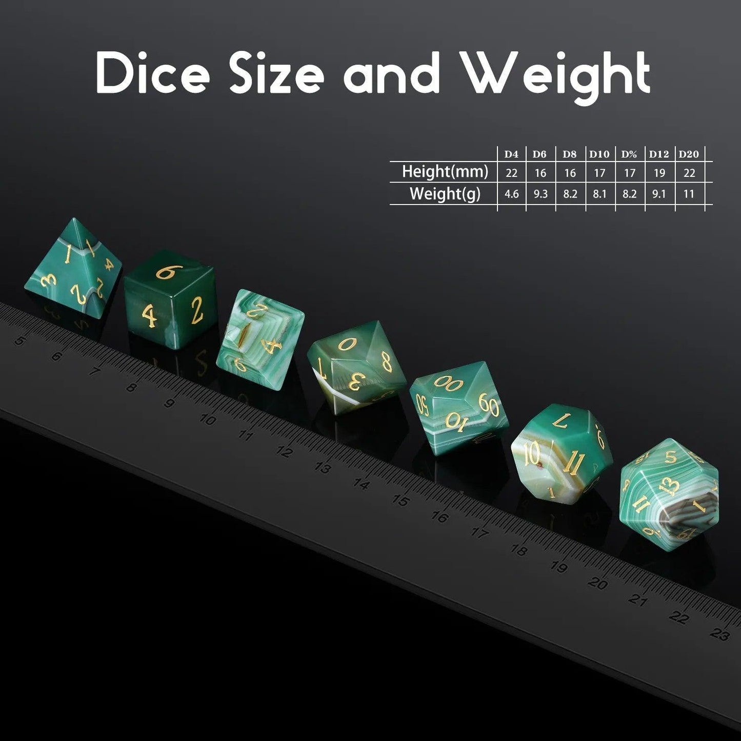 Green Agate Emerald Enigma Dice Set - Living Skies Games