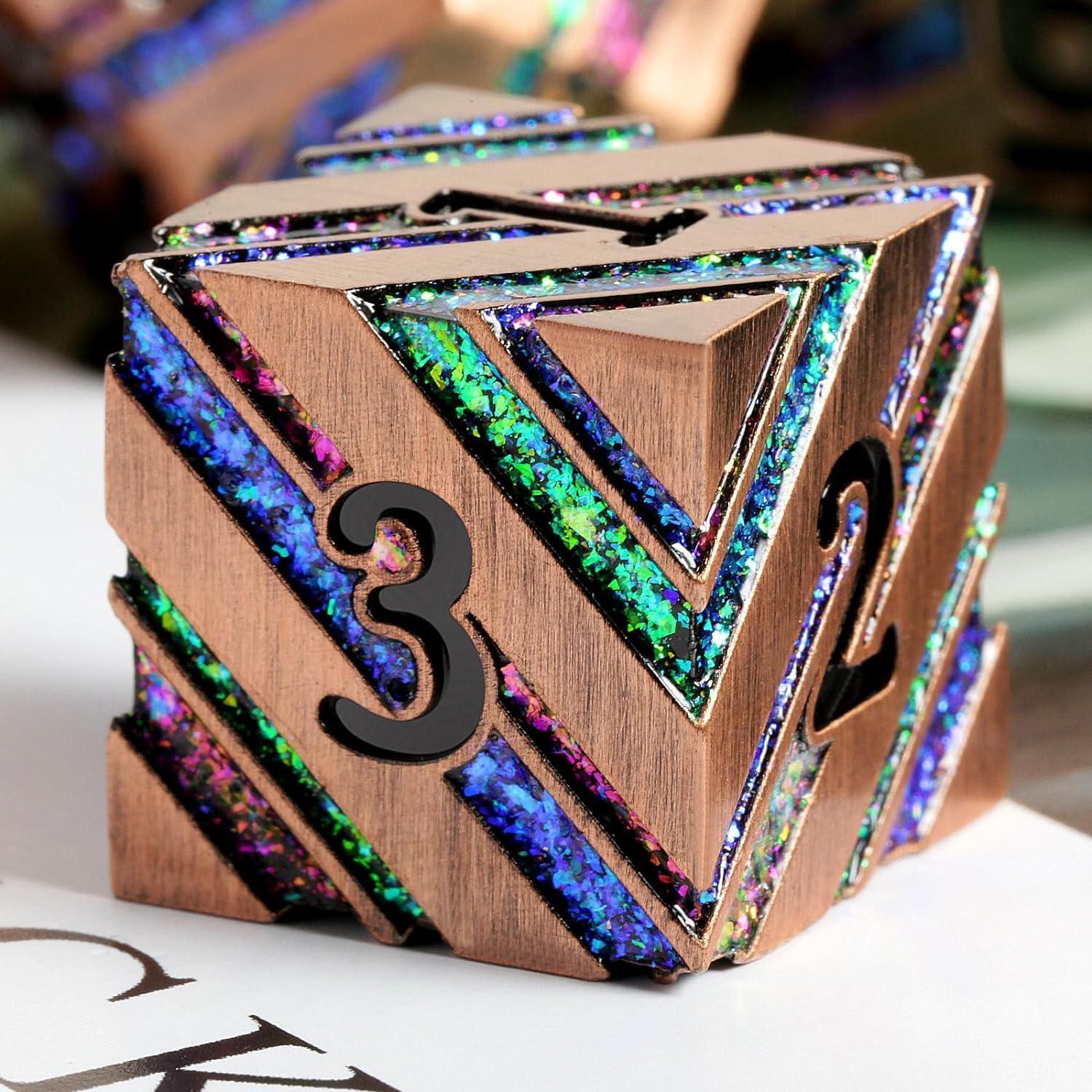 Kaleidoscope Dream Stripe Metal Dice Set - Living Skies Games