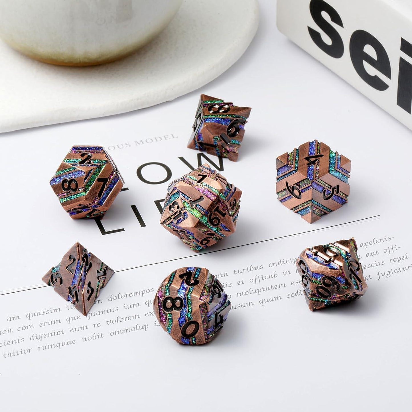 Kaleidoscope Dream Stripe Metal Dice Set - Living Skies Games