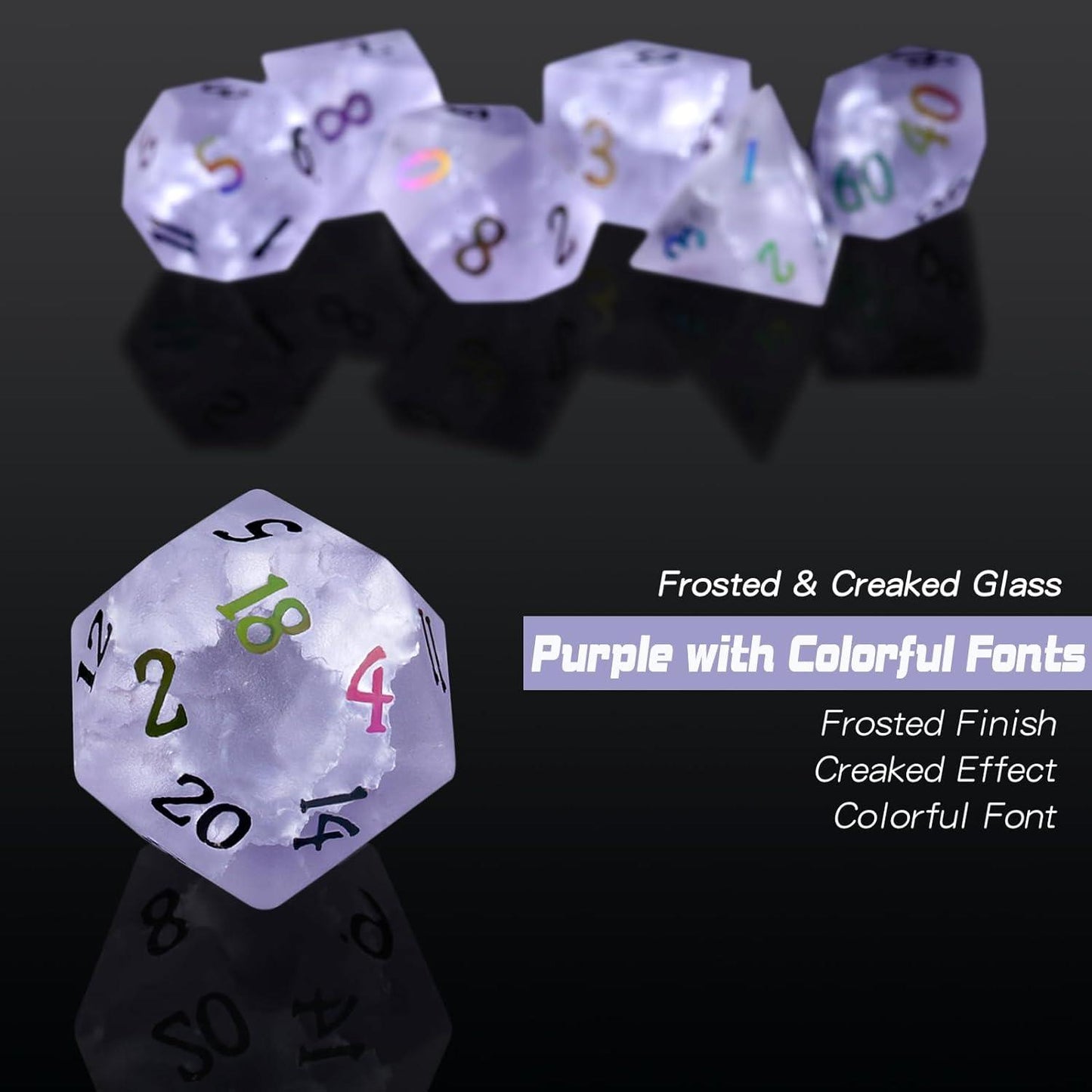 Lavender Veil Frosted Lilac Fissure Glass Dice Set - Living Skies Games