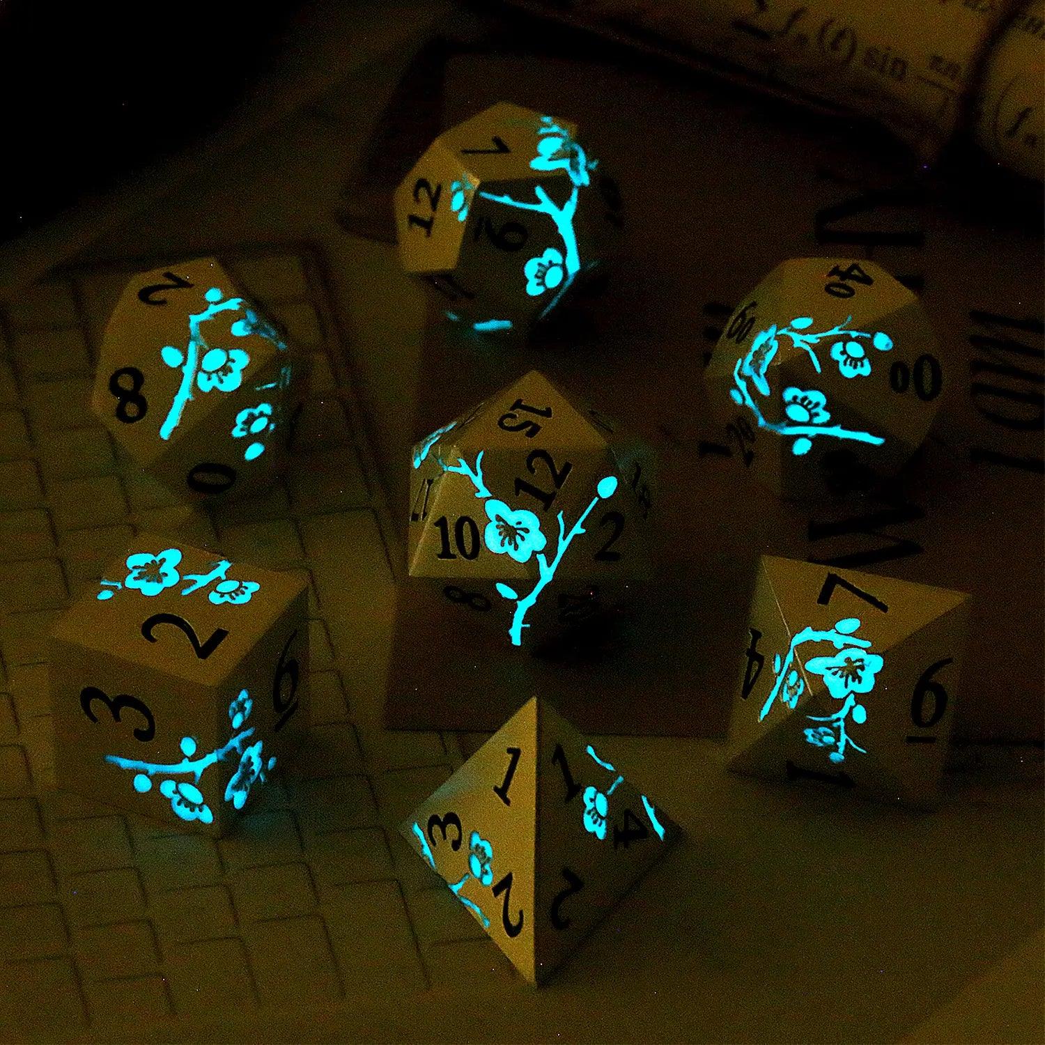 Luminous Blue Photochromic Silver Metal Dice Set - Living Skies Games