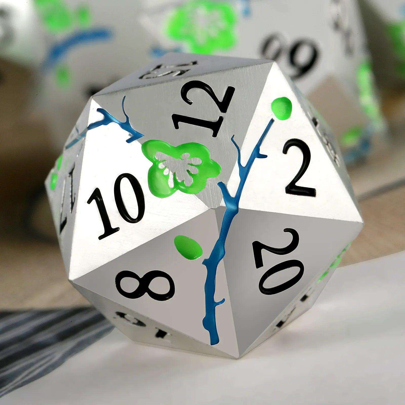 Luminous Green Photochromic Silver Metal Dice Set - Living Skies Games