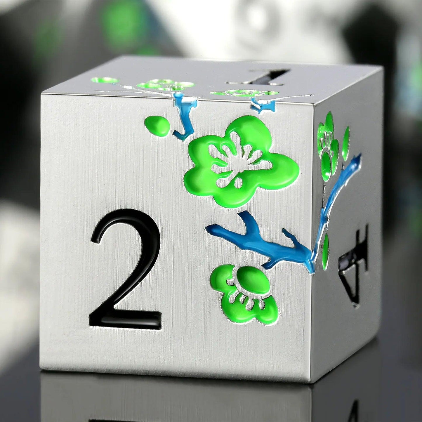 Luminous Green Photochromic Silver Metal Dice Set - Living Skies Games