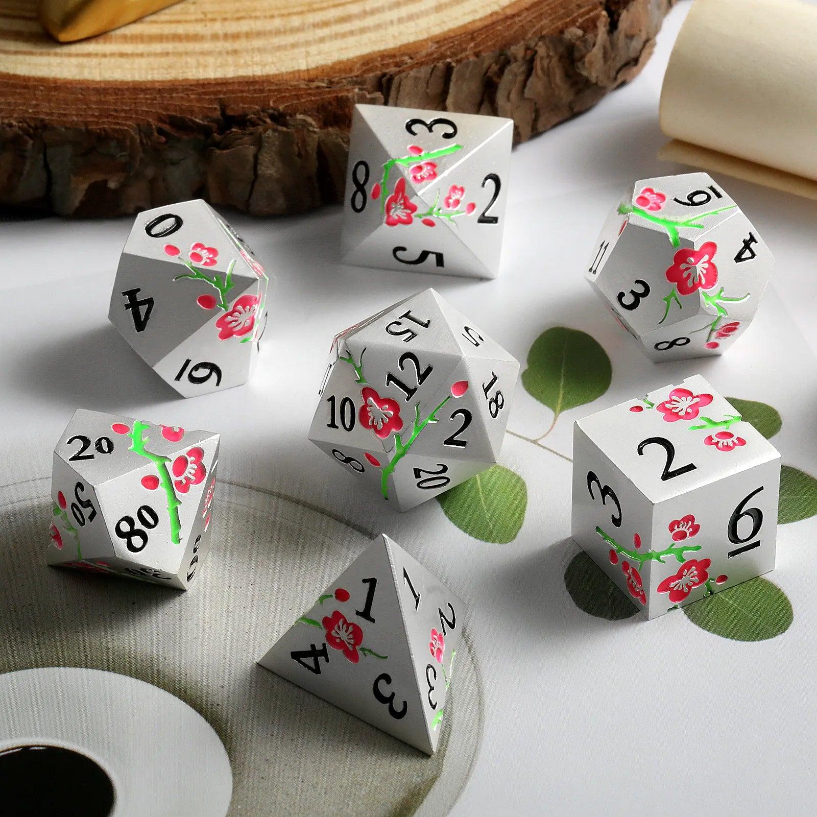 Luminous Pink Photochromic Silver Metal Dice Set - Living Skies Games