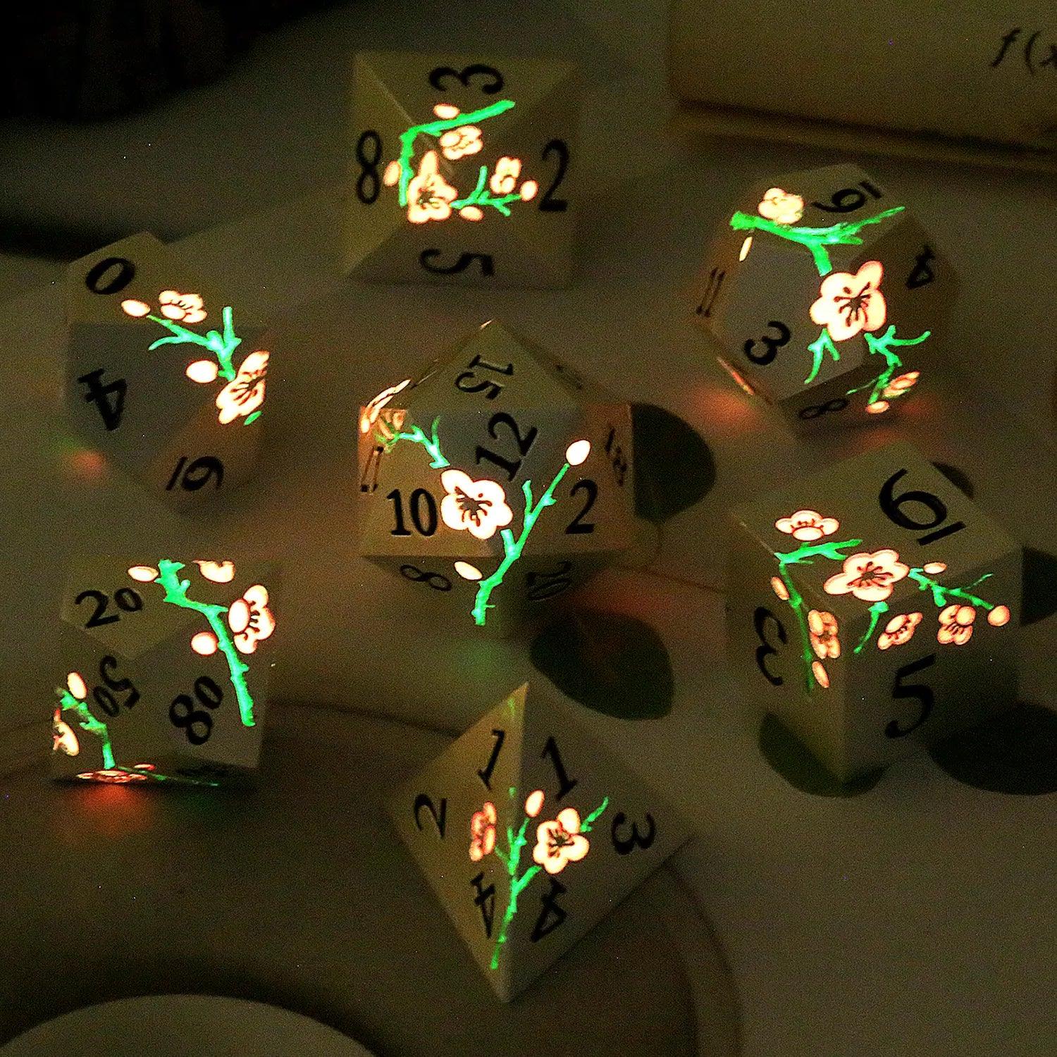 Luminous Pink Photochromic Silver Metal Dice Set - Living Skies Games