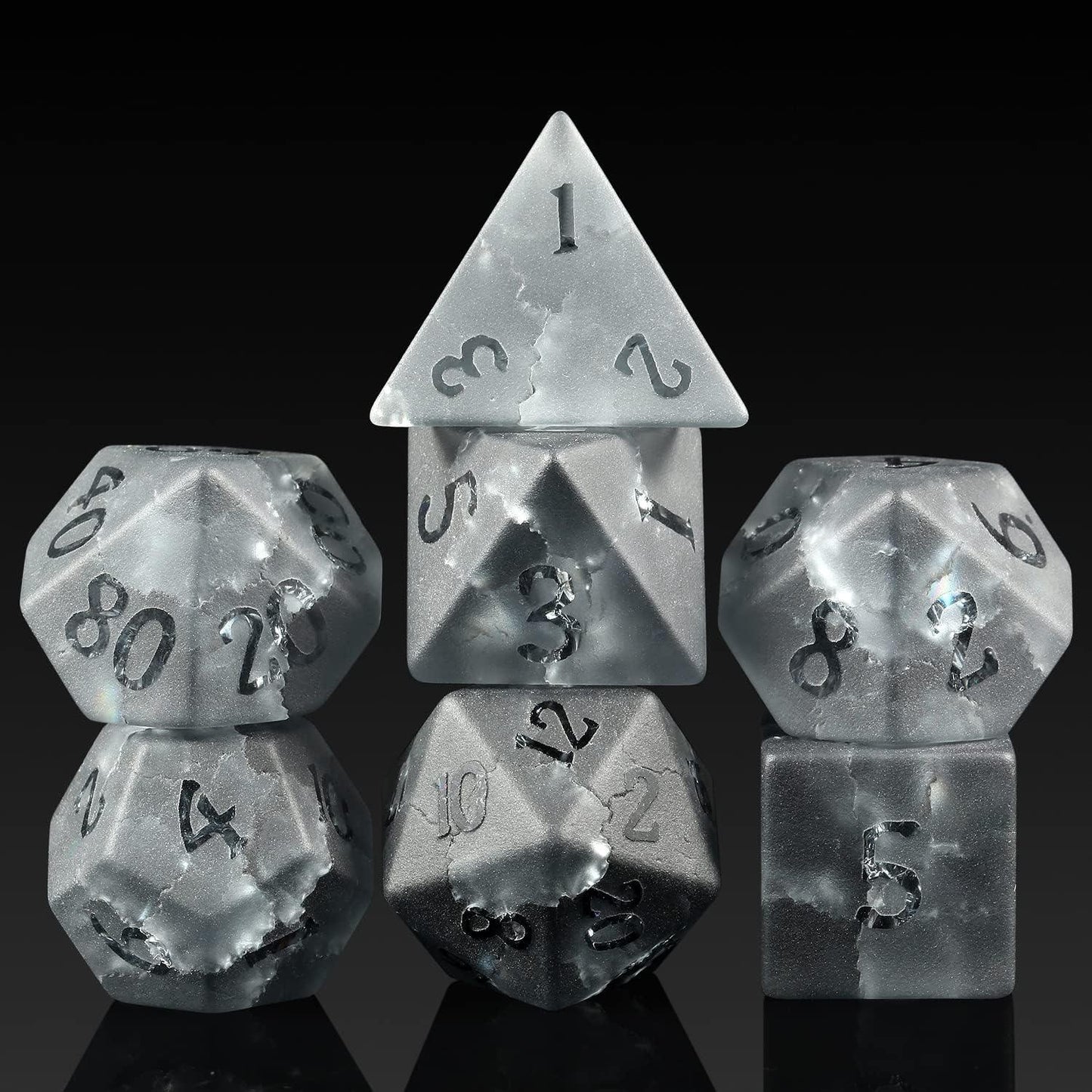 Midnight Shatter Frosted Black Glass Dice Set - Living Skies Games