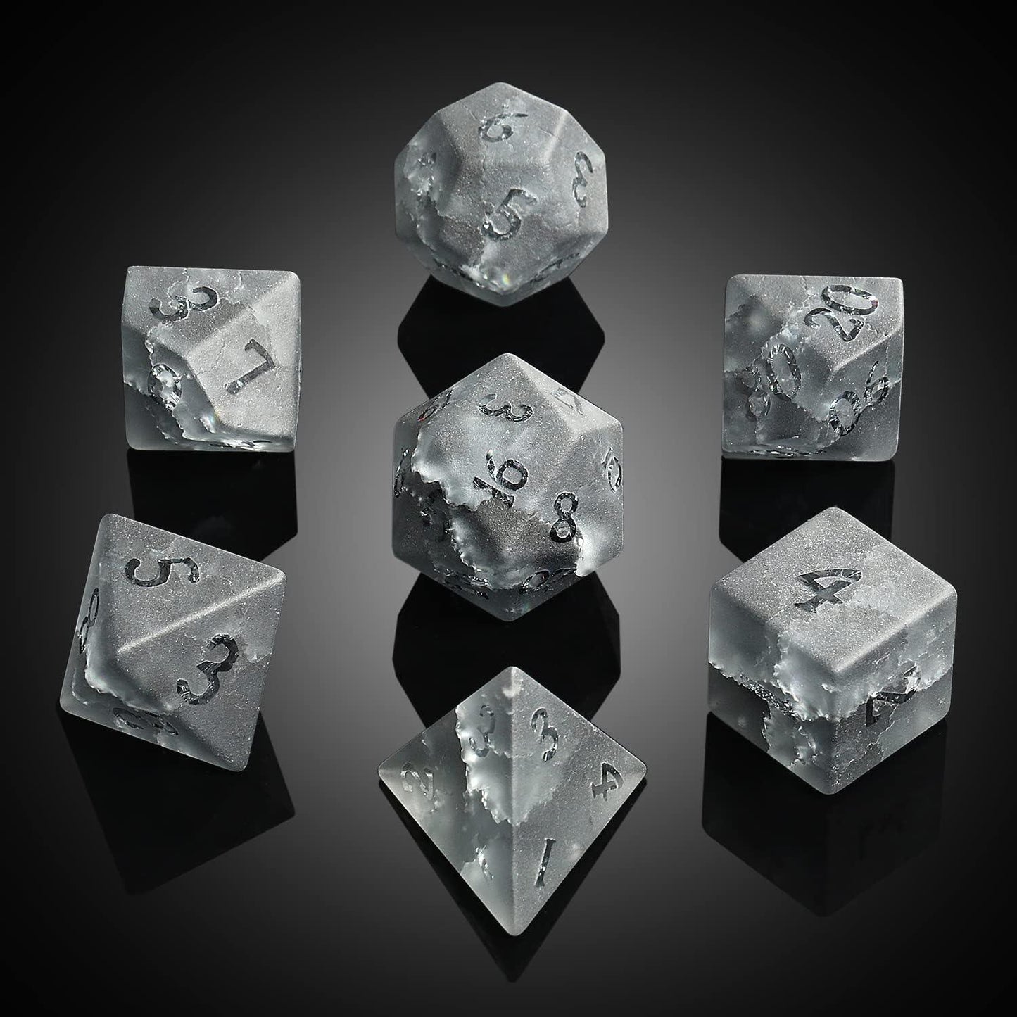 Midnight Shatter Frosted Black Glass Dice Set - Living Skies Games