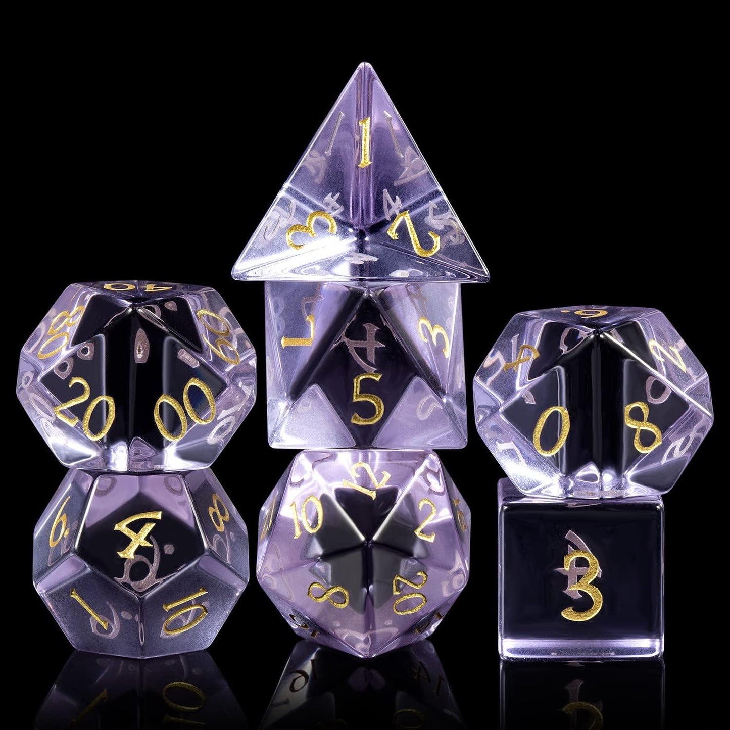 Mystic Amethyst Zircon Glass Dice Set - Living Skies Games