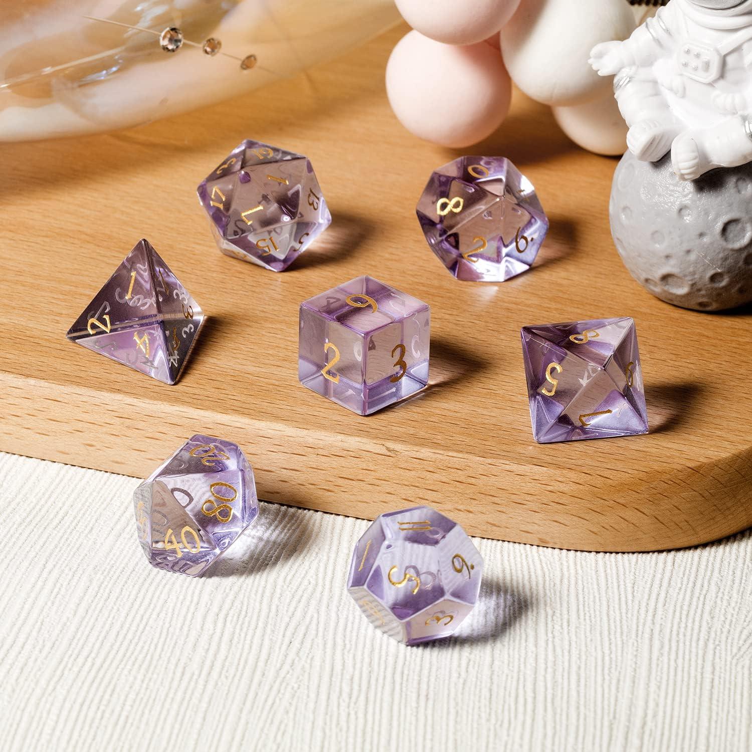 Mystic Amethyst Zircon Glass Dice Set - Living Skies Games