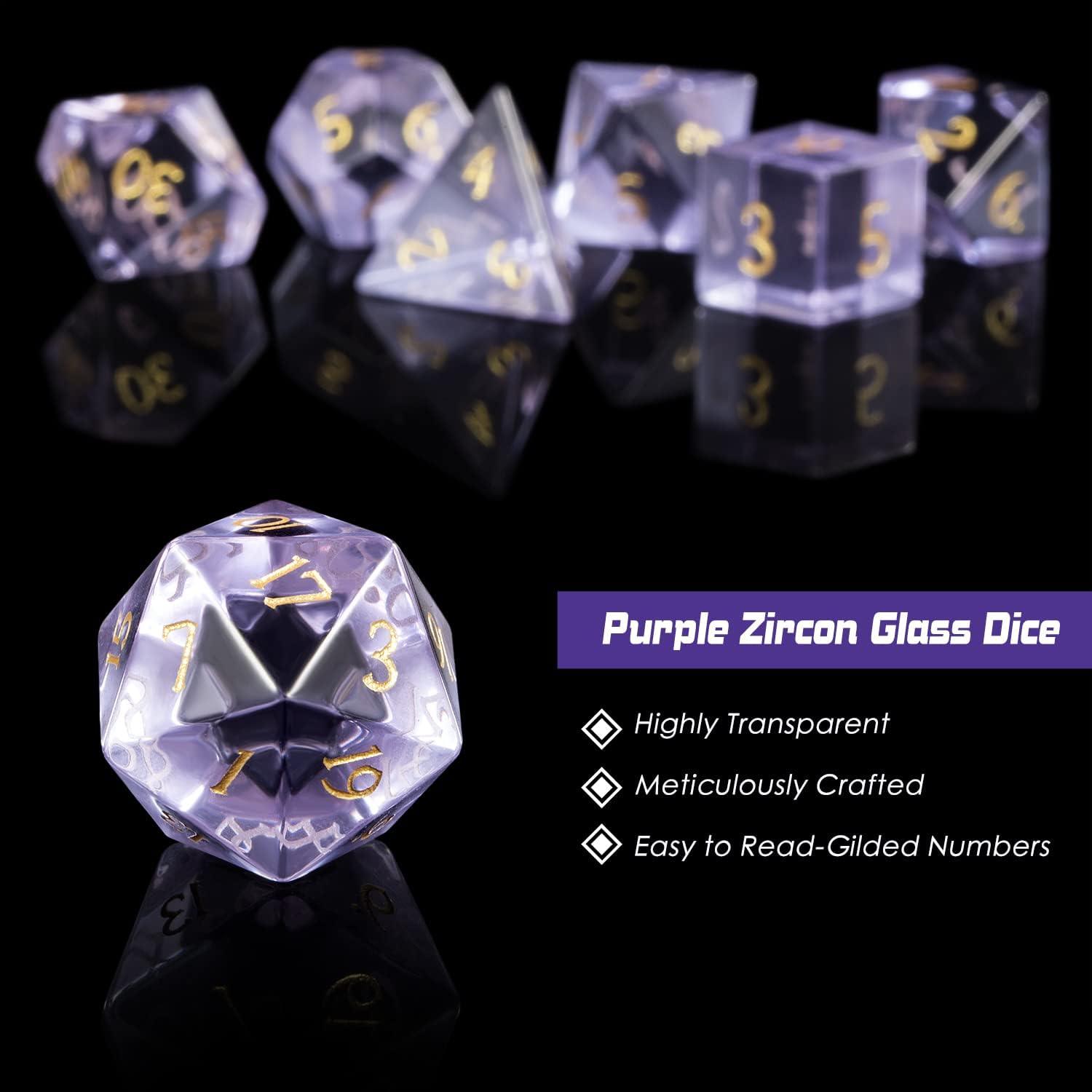 Mystic Amethyst Zircon Glass Dice Set - Living Skies Games