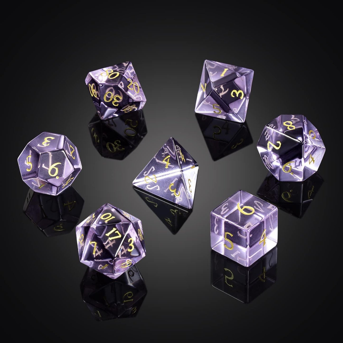 Mystic Amethyst Zircon Glass Dice Set - Living Skies Games