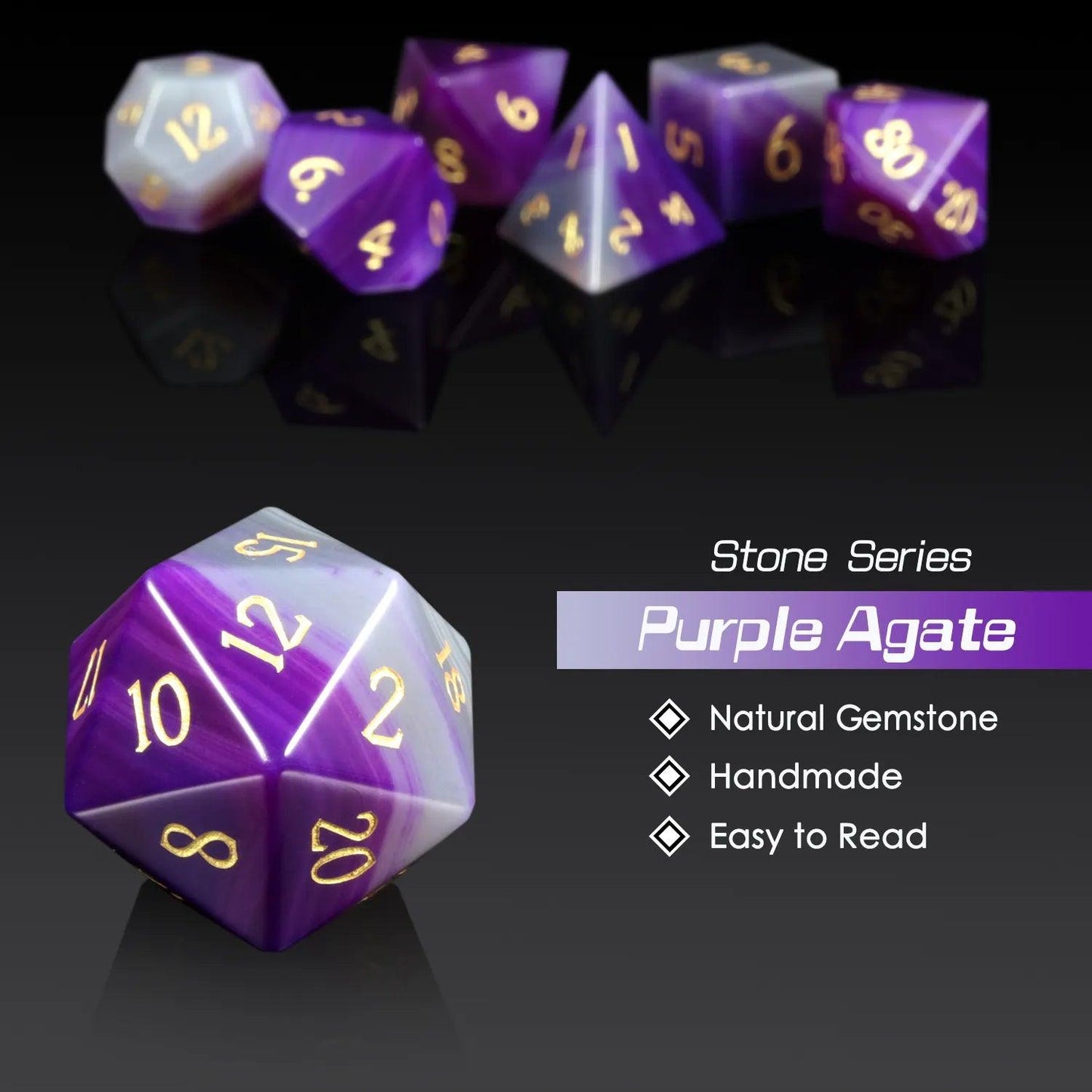 Purple Agate Royal Vision Dice Set - Living Skies Games