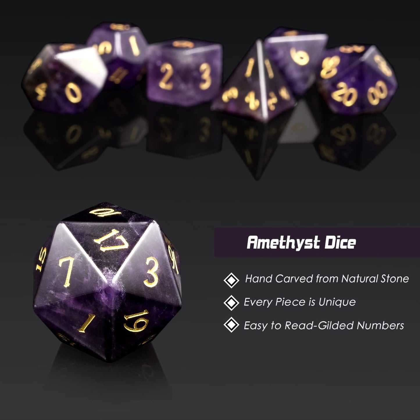 Purple Amethyst Mystic Dice Set - Living Skies Games