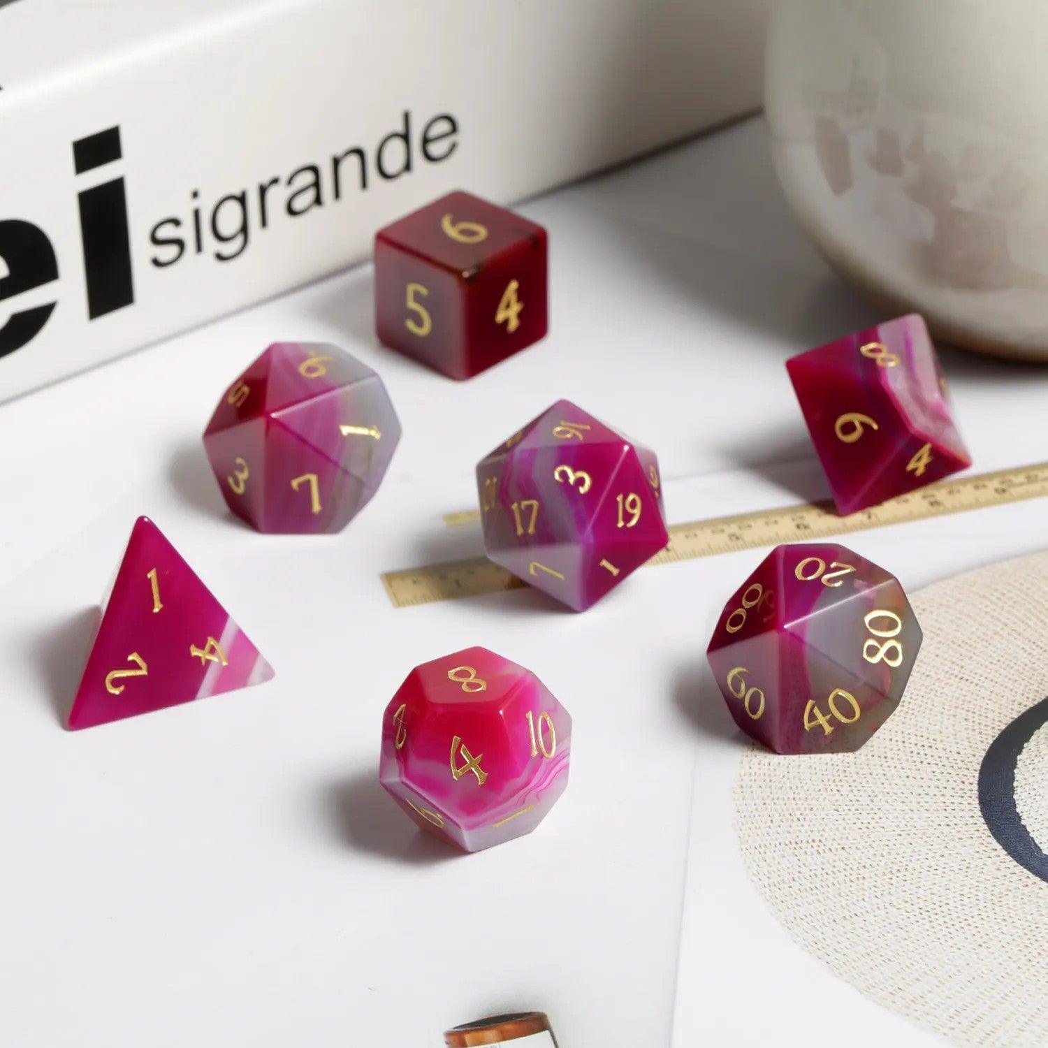 Rose Red Agate Passion's Flame Dice Set - Living Skies Games