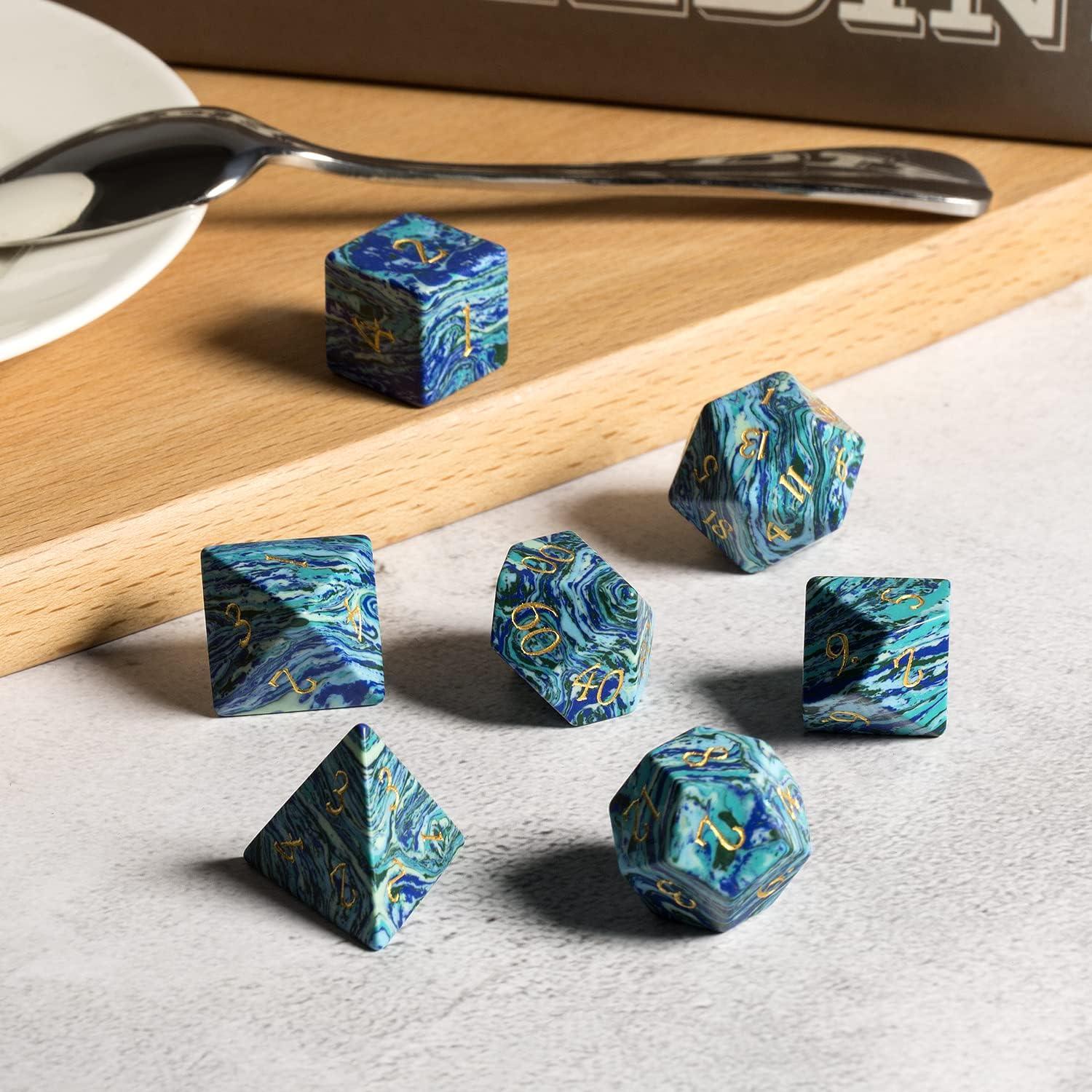 Synthetic Stone Blue Turquoise with Stripes Pathfinder's Dice Set - Living Skies Games