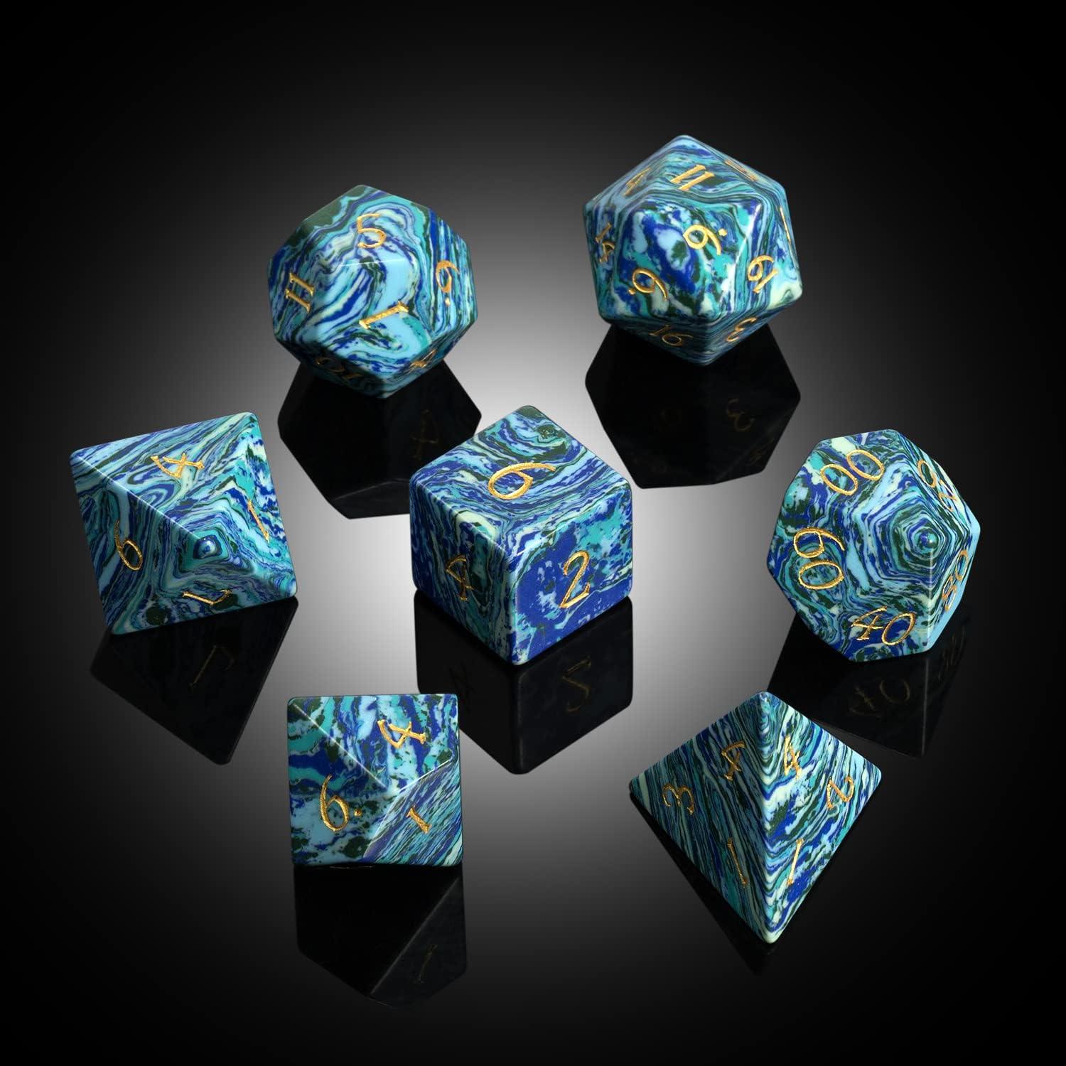 Synthetic Stone Blue Turquoise with Stripes Pathfinder's Dice Set - Living Skies Games