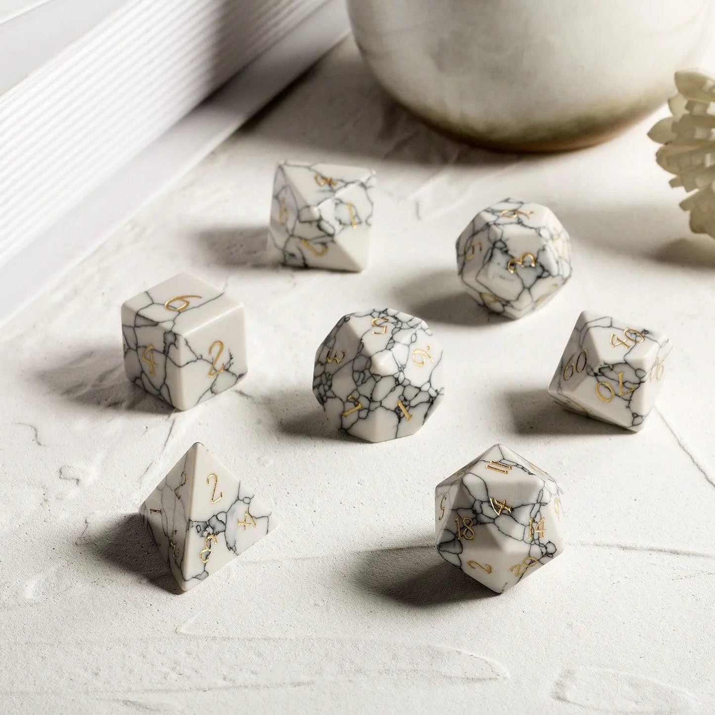 Synthetic Stone Howlite Harmony Dice Set - Living Skies Games