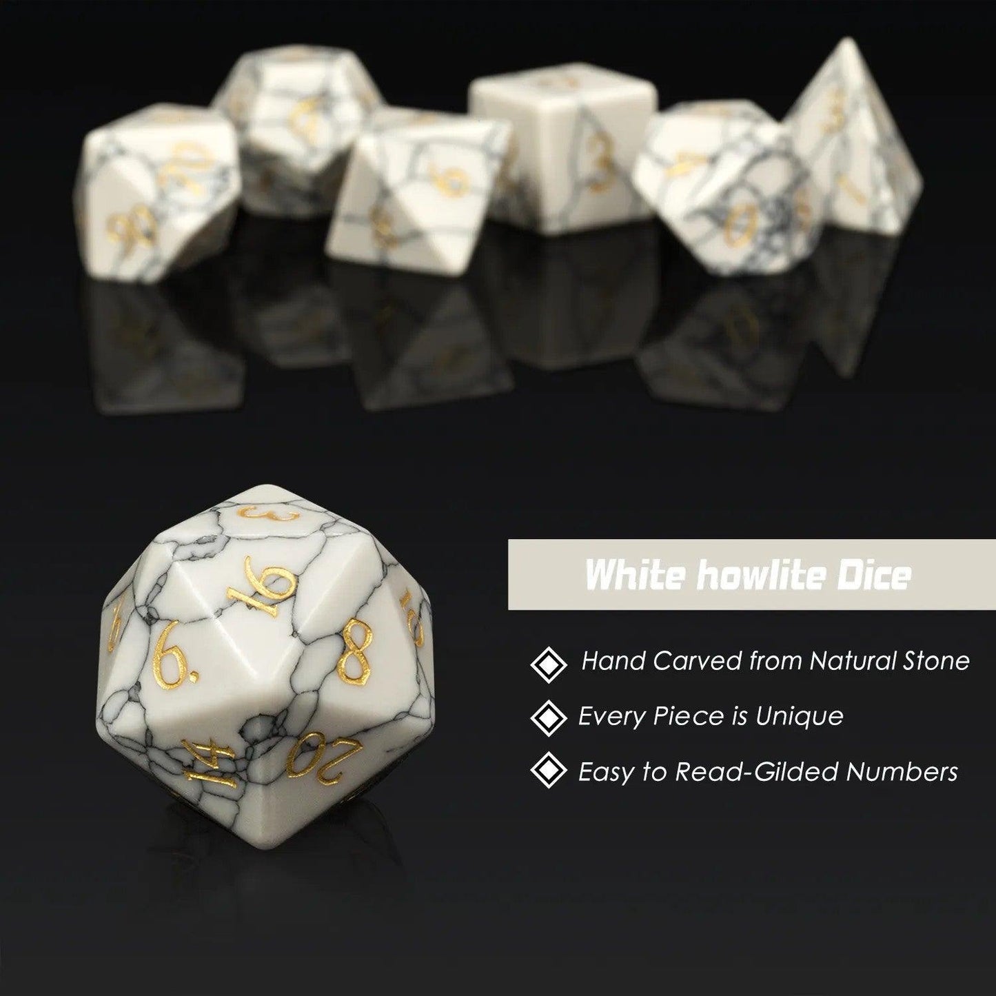 Synthetic Stone Howlite Harmony Dice Set - Living Skies Games