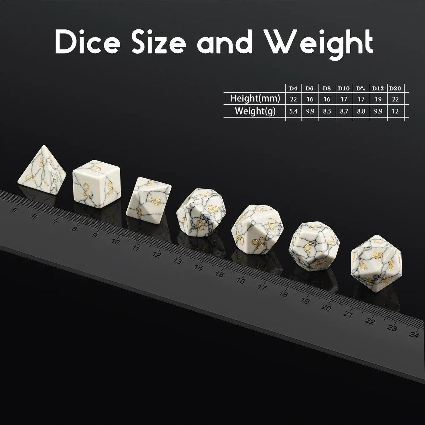 Synthetic Stone Howlite Harmony Dice Set - Living Skies Games