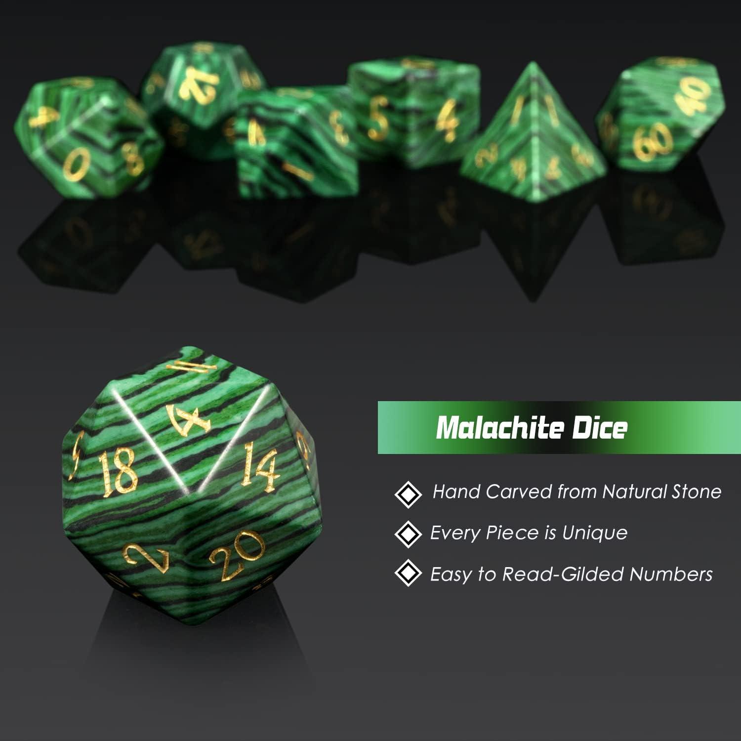 Synthetic Stone Malachite Majesty Dice Set - Living Skies Games