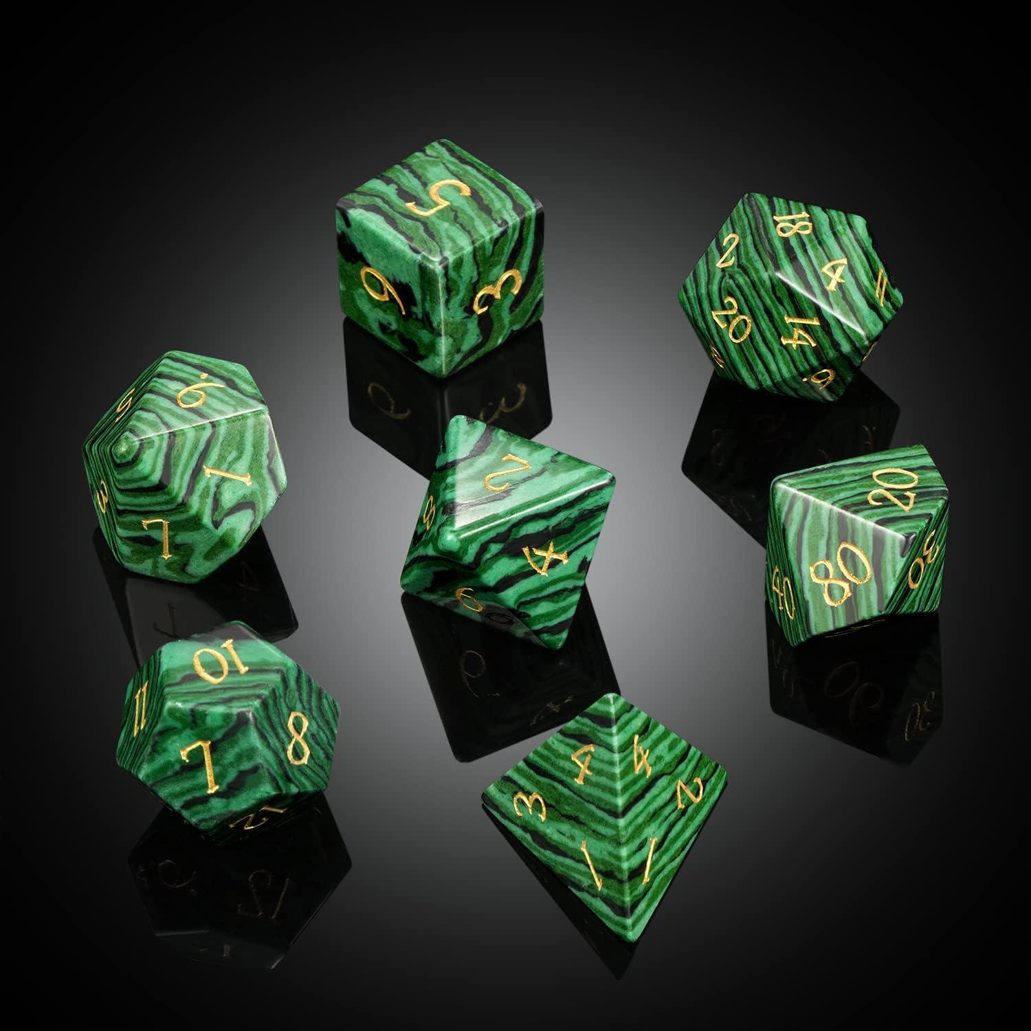 Synthetic Stone Malachite Majesty Dice Set - Living Skies Games